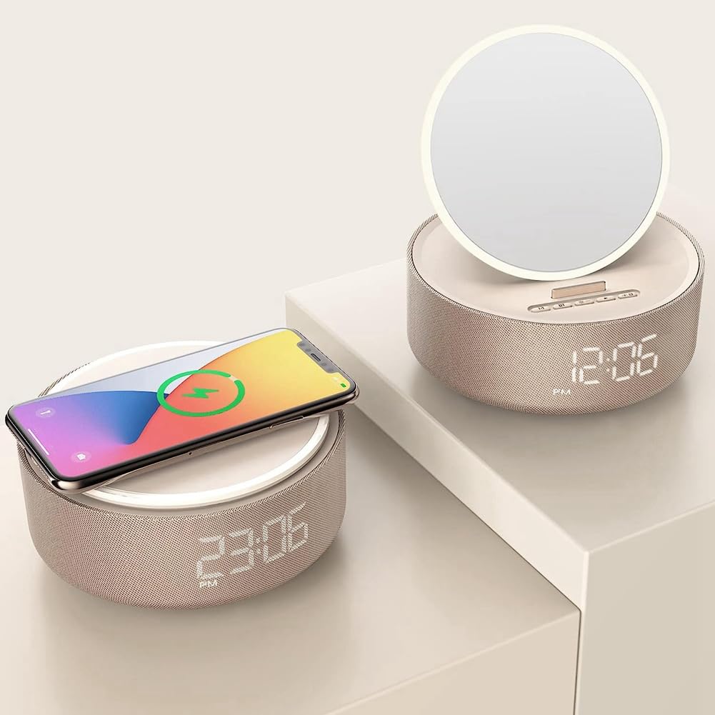 6-in-1 Wireless Charging Station with Alarm Clock, Bluetooth Speaker, Fast Qi Charger for iPhone & Android - Perfect for Bedroom, Office & Nightstand Charging