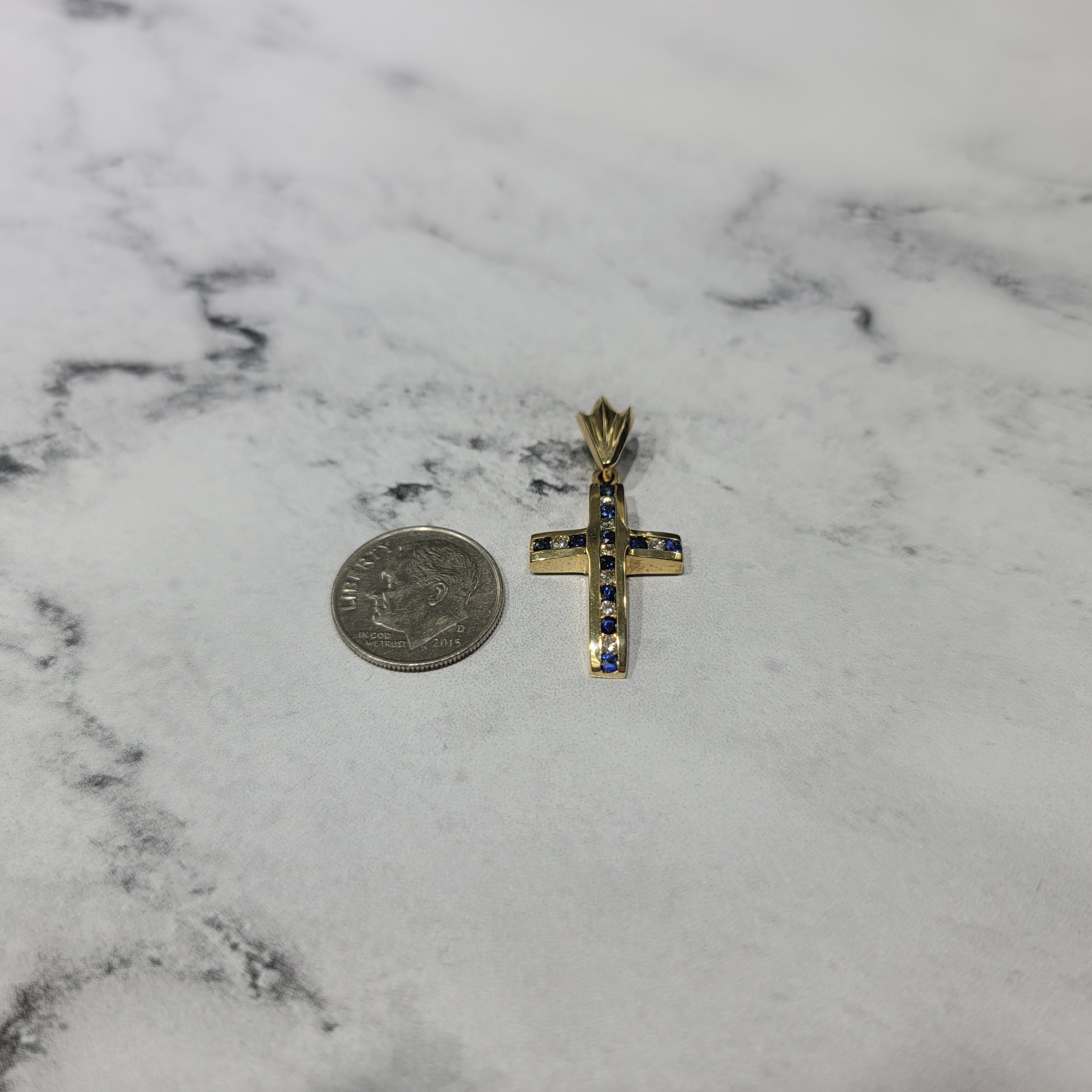 0.5 Carat Channel Set Sapphire & Diamond Cross Pendant Necklace for Women - Elegant Jewelry Gift for Christmas, Baptism & Special Occasions