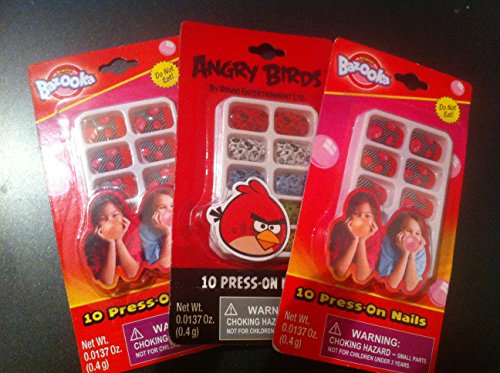 Bazooka Joe Press-On Nails for Teens & Kids - Angry Birds Themed Fake Nails for Girls | Perfect for Parties, Halloween Costumes & Playdates