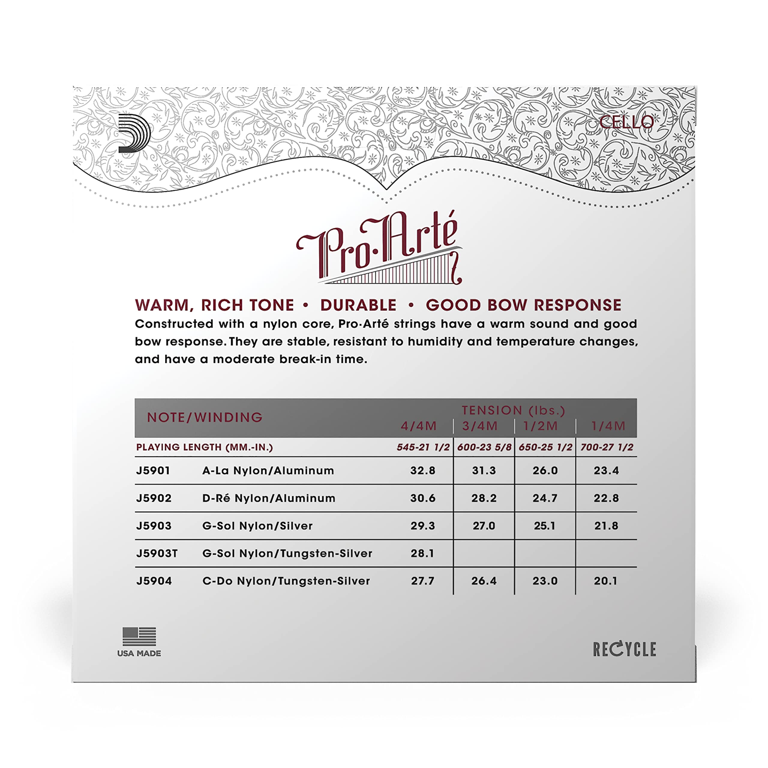 D'Addario Pro-Arte Cello Strings Set - 1/2 Scale Medium Tension for Student & Professional Cellists - Perfect for Classical & Orchestral Performances