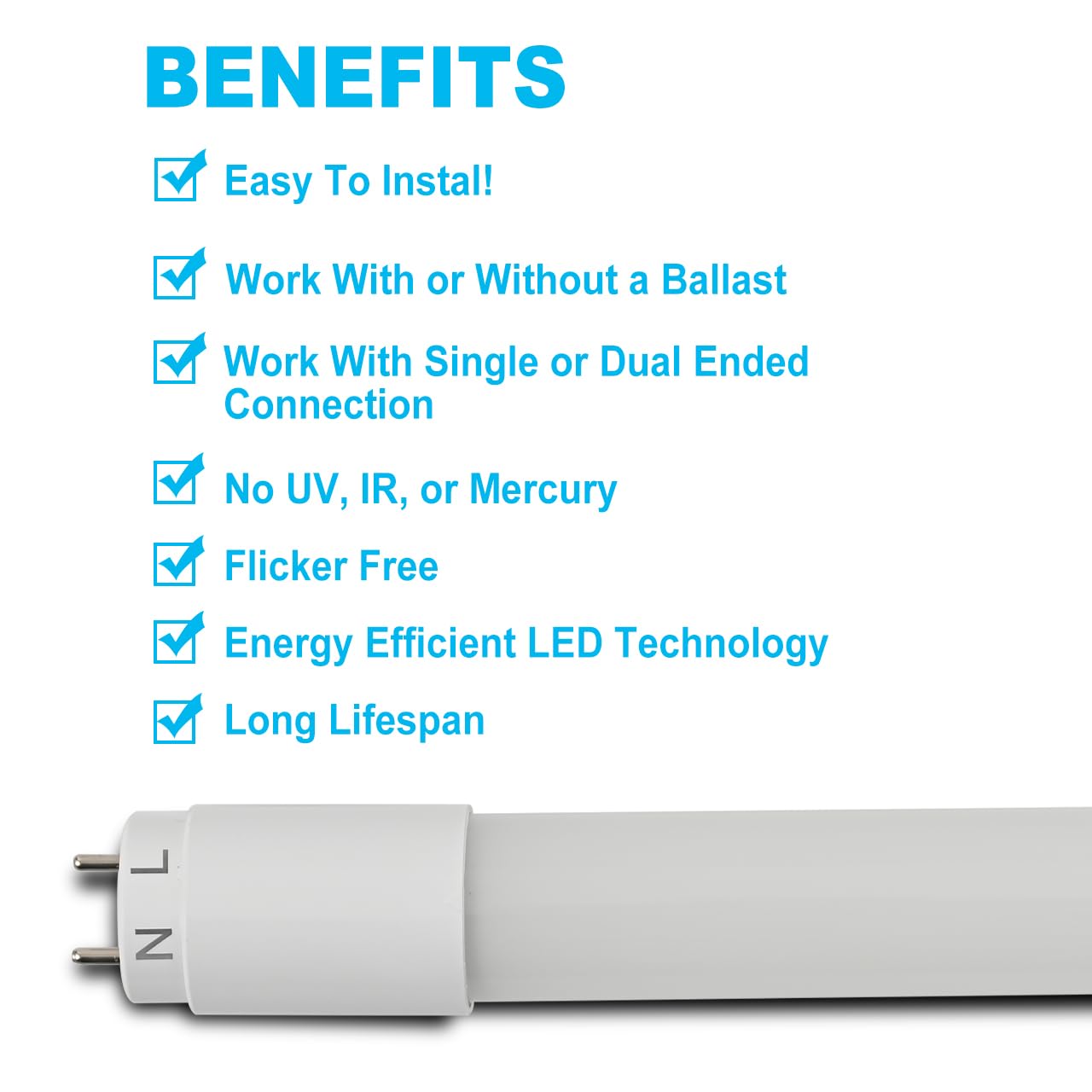20 Pack 4FT LED T8 Tube Lights, 24W 5000K Daylight, Type A+B (Plug & Play/Ballast Bypass), T10 T12 Fluorescent Replacement, Frosted Cover - Perfect for Office, Garage, Warehouse & Commercial Lighting