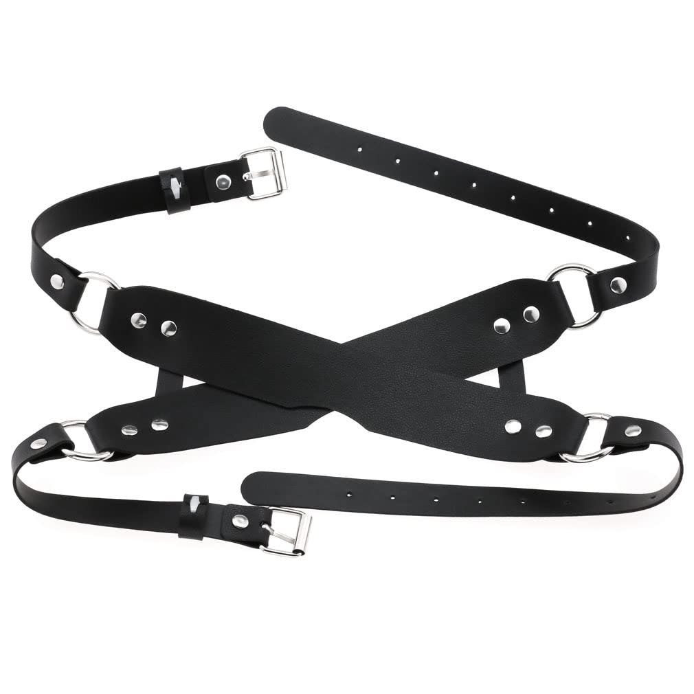 BDSM PU Leather Half Face Mask with Cross Strap - Blindfold Eye Cover for Adults & Couples - Fetish Bondage Restraints for Role Play, Sex Games & Sensual Exploration