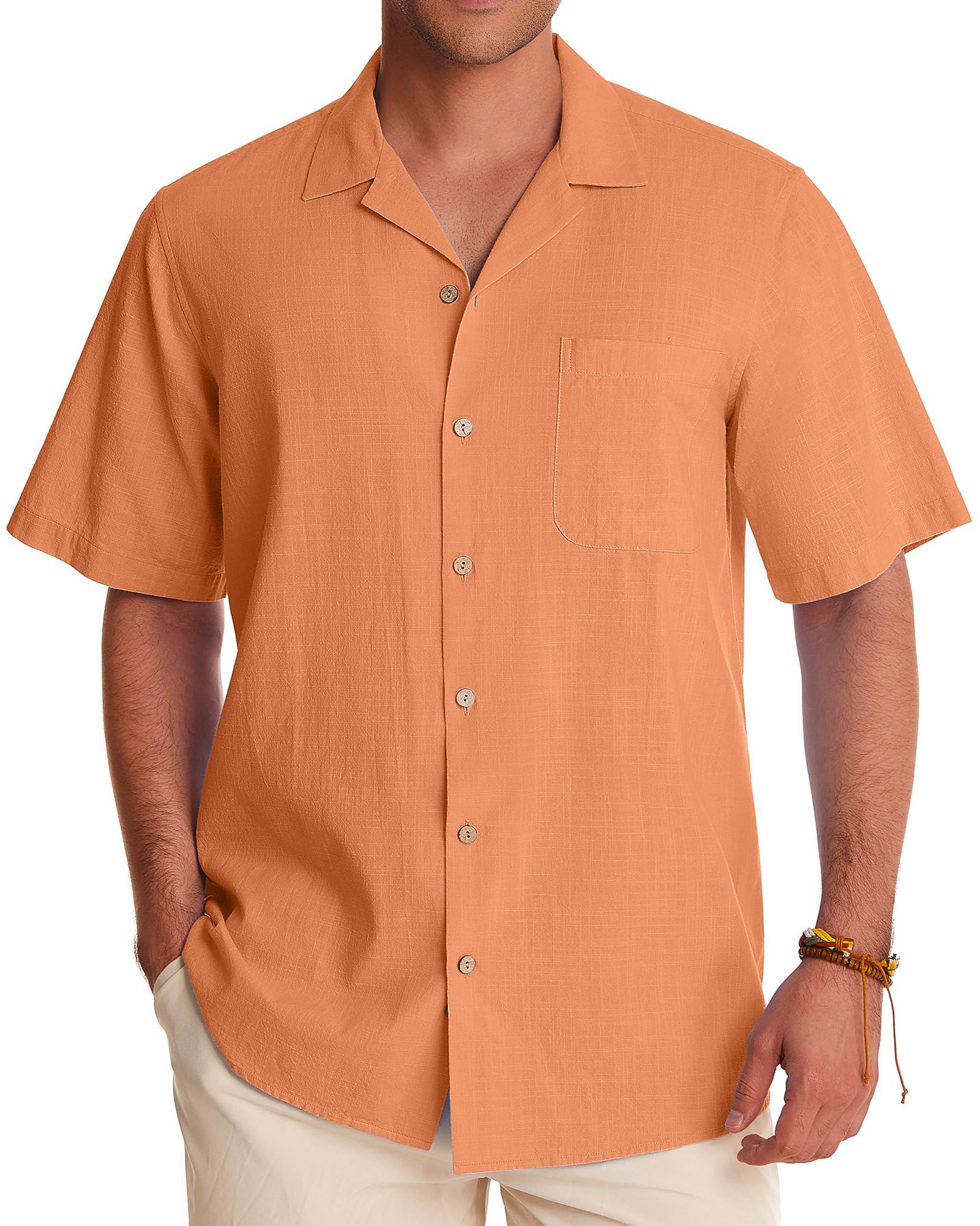 Men's Linen Shirts Short Sleeve - Breathable Cotton Button Down Shirts for Summer, Beach & Vacation - Casual Hawaiian Cuban Shirts for Outdoor Activities, Travel & Tropical Getaways
