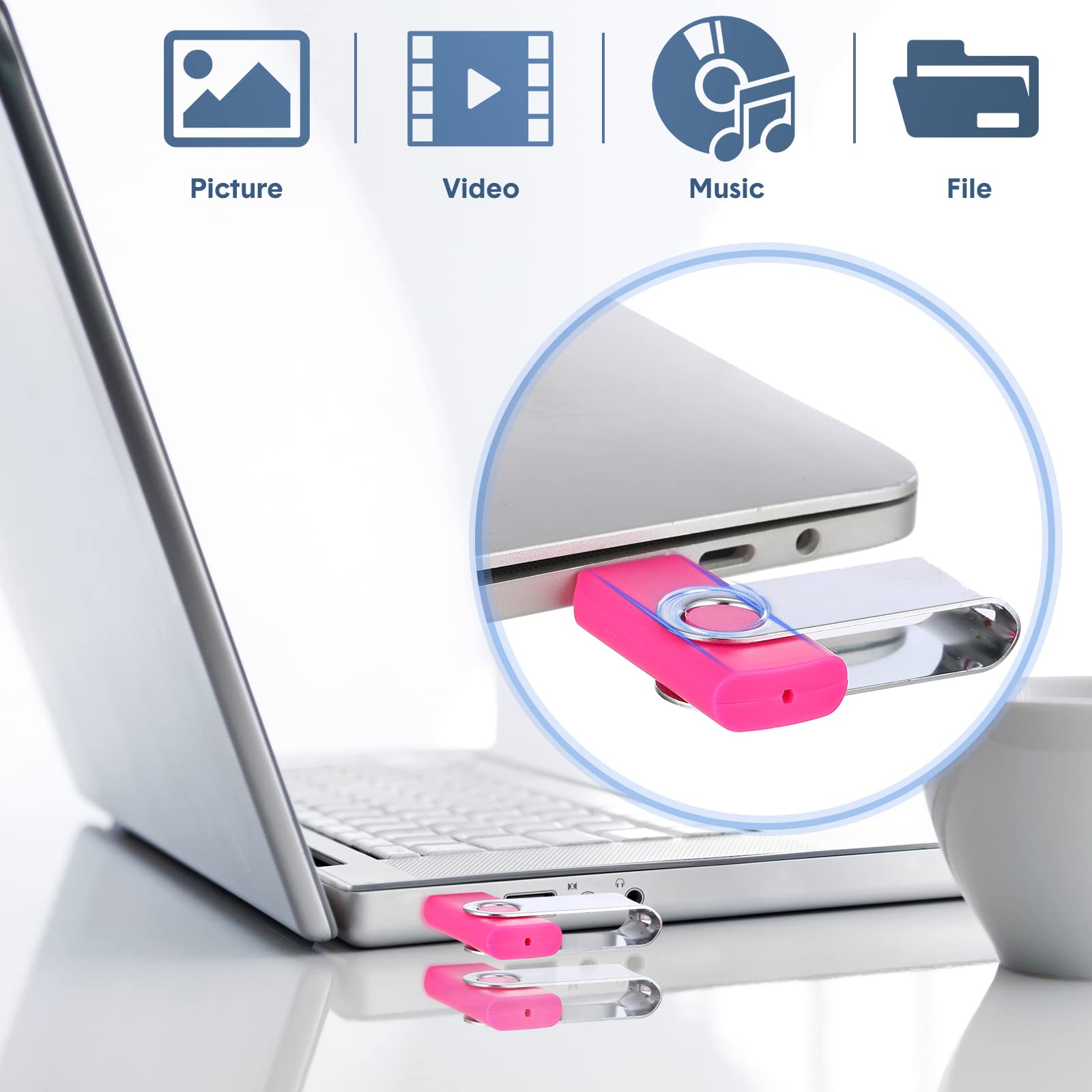 50 Pack 2GB USB Flash Drives Bulk - USB 2.0 Memory Sticks with Lanyard, Swivel Design, 10 Mixed Colors - Perfect for Data Storage, Backup, File Transfer & School/Office Use
