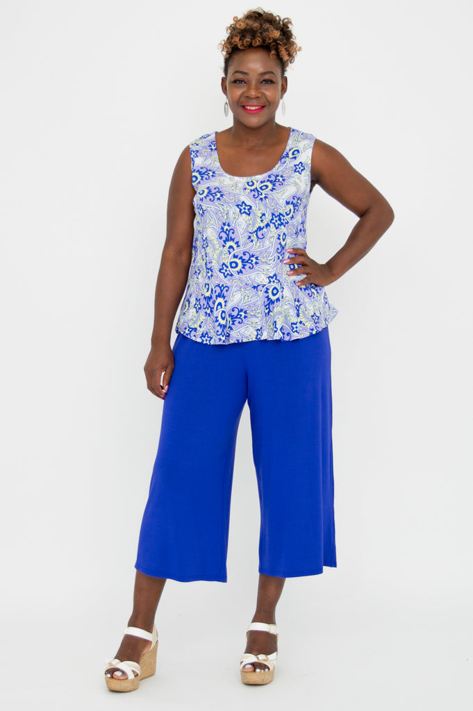 Ginny Tank Top - Dazzle Print Linen Bamboo Blend Women's T-Shirt for Summer Casual Wear & Beach Outfits