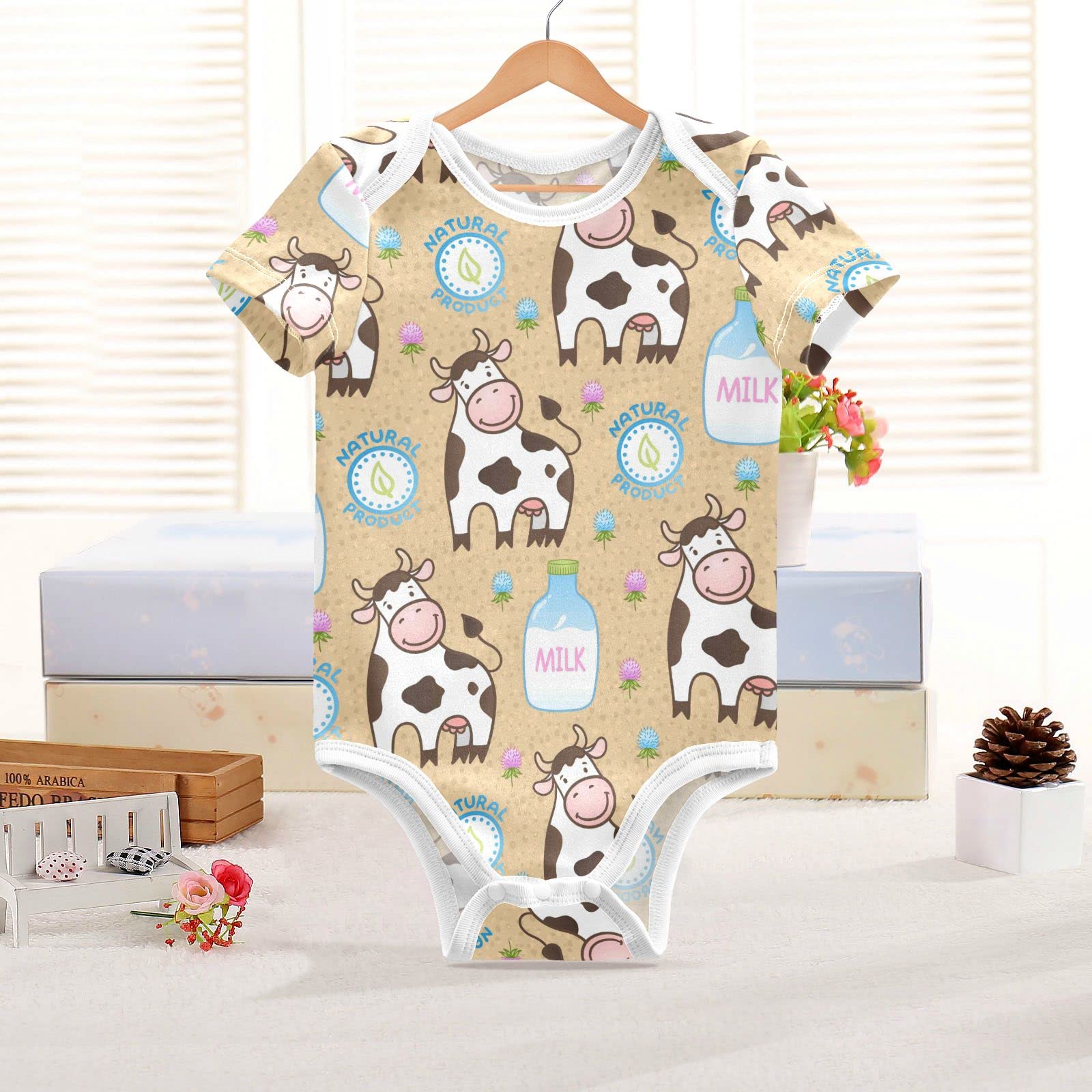 Adorable Cow Print Baby Bodysuit - Unisex Short Sleeve Romper for Infants 3-6 Months | Soft Cotton Onesie for Boys & Girls | Perfect for Playtime, Photo Shoots & Everyday Wear