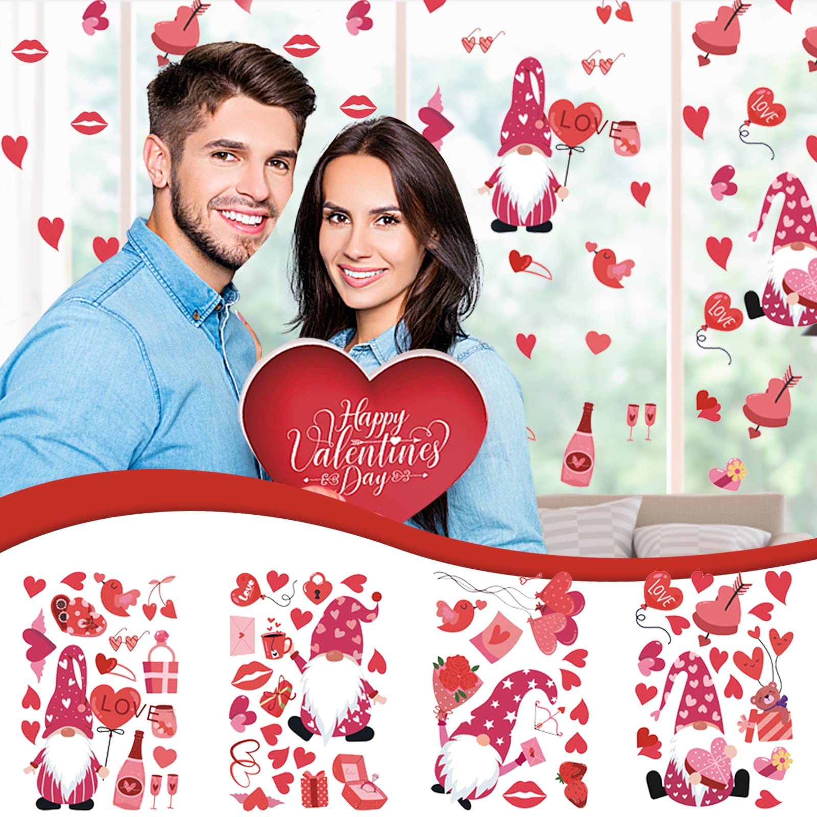 Self-Adhesive Dwarf Window Valentine's Day PVC Wall Stickers - Faceless Decorative Stickers for Room, Fridge & Living Space (Colorful) - Perfect for Home Decor, Party & Gift Giving