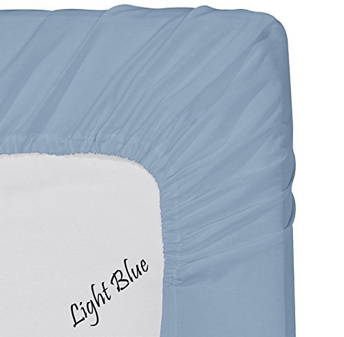 Luxury Egyptian Cotton Sateen Bed Sheet Set - 4 Piece Twin XL Light Blue Solid - 100% Cotton with 18