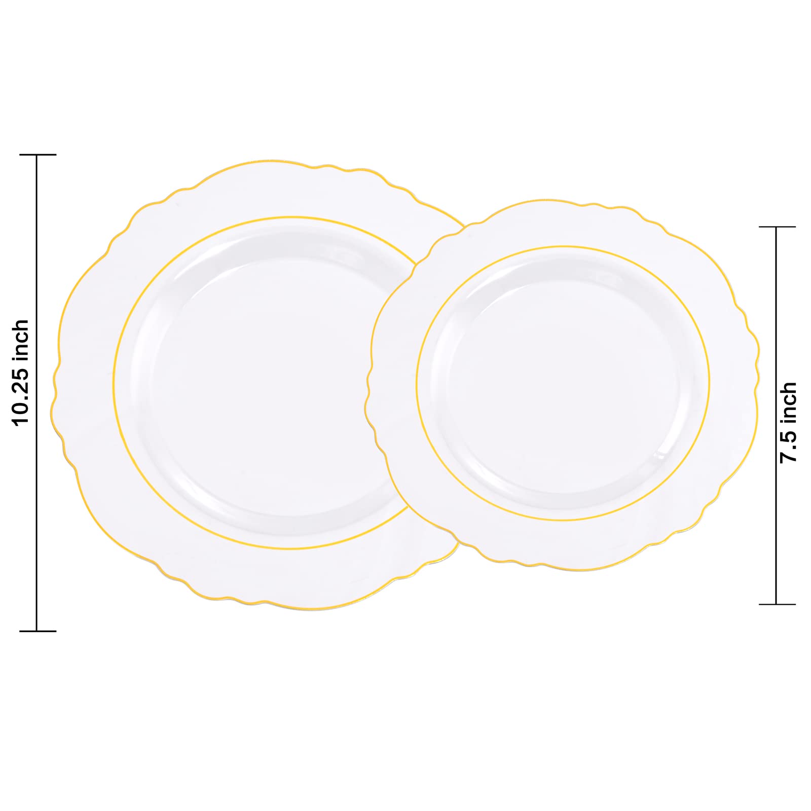 100-Pack Elegant Clear Plastic Plates with Gold Trim - Baroque Style Disposable Dinnerware Set for Weddings, Parties & Events (50x 10.25