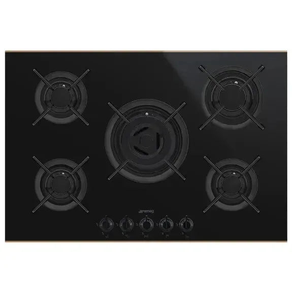 Smeg 75cm Dolce Stil Novo 5-Burner Ceramic Cooktop in Black & Copper - Premium Gas Stove for Modern Kitchens, Perfect for Home Chefs & Cooking Enthusiasts