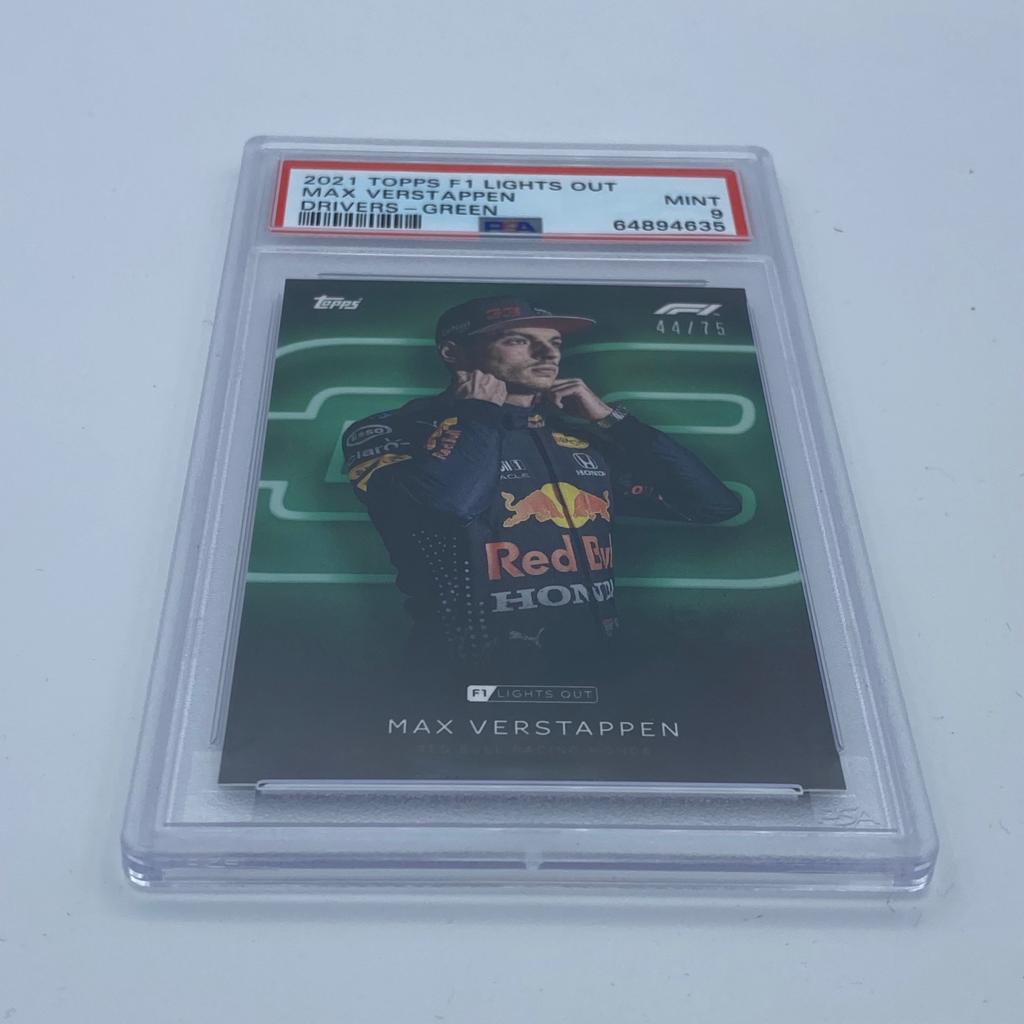 PSA 9 Graded 44/75 Max Verstappen Green Parallel Racing Card - Perfect for F1 Collectors, Sports Memorabilia Displays & Trading Card Investments