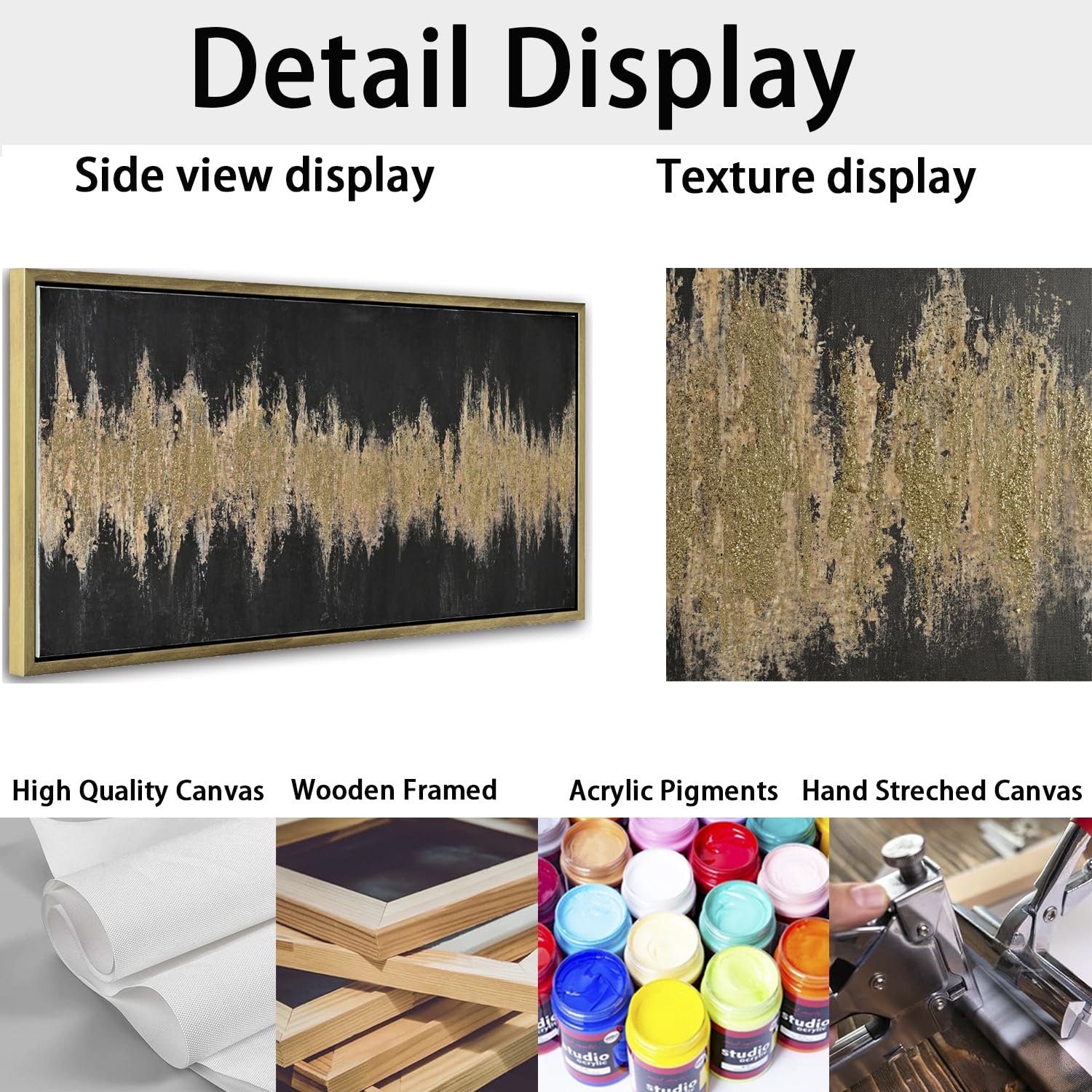 Abstract Black and Gold Modern Framed Wall Art - Large 30x60 Inch Textured Painting for Living Room & Bedroom Decor | Perfect for Contemporary Home & Office Spaces