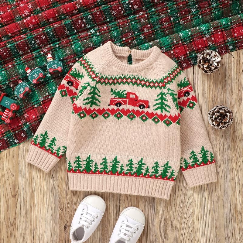 Karwuiio Toddler Baby Boy Christmas Sweater - Cozy Long Sleeve Knit Pullover for Fall & Winter - Perfect for Holiday Photos, Family Gatherings & Cold Weather Outfits