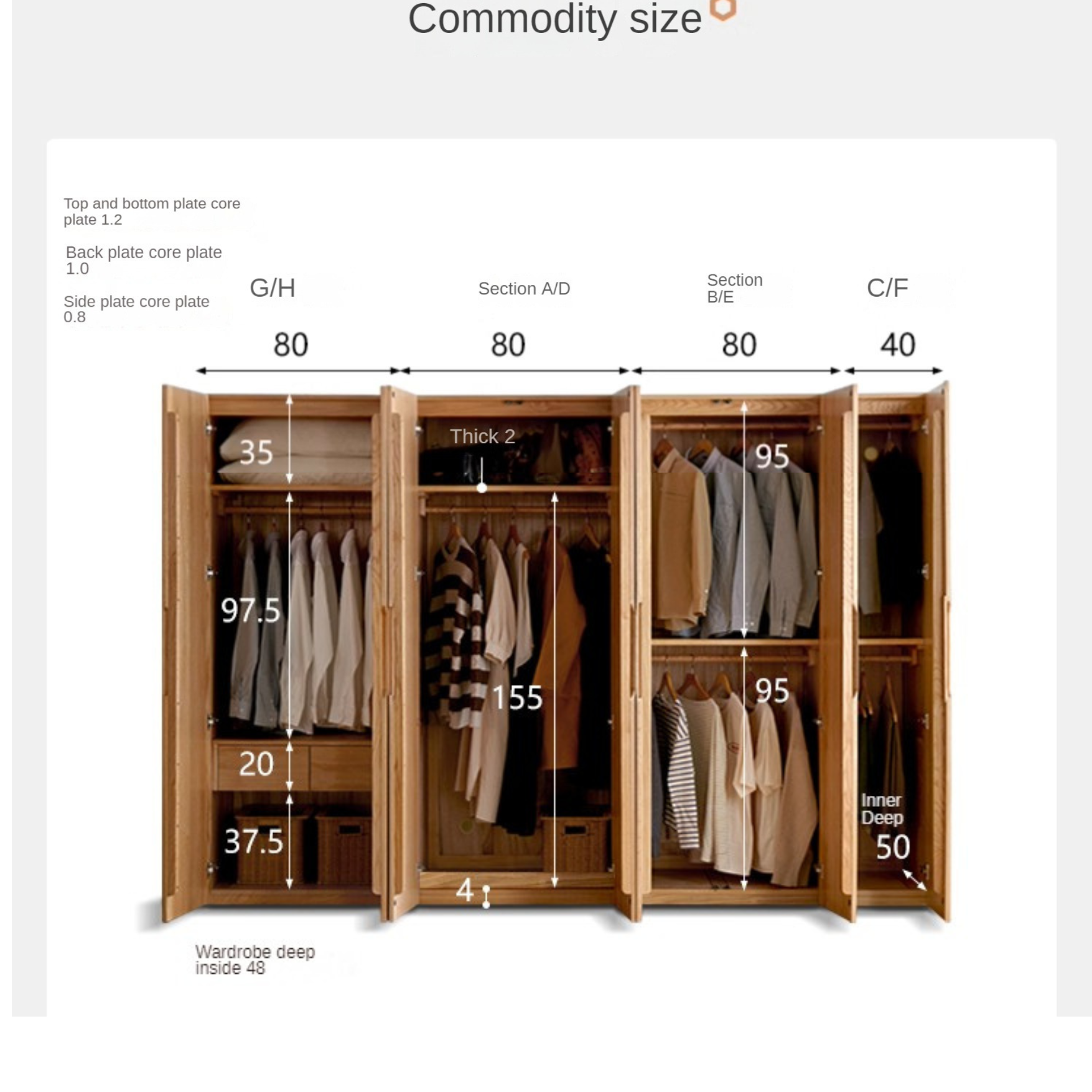 Solid Oak Wood Wardrobe - Premium Quality, Spacious Storage for Bedroom, Closet & Home Organization