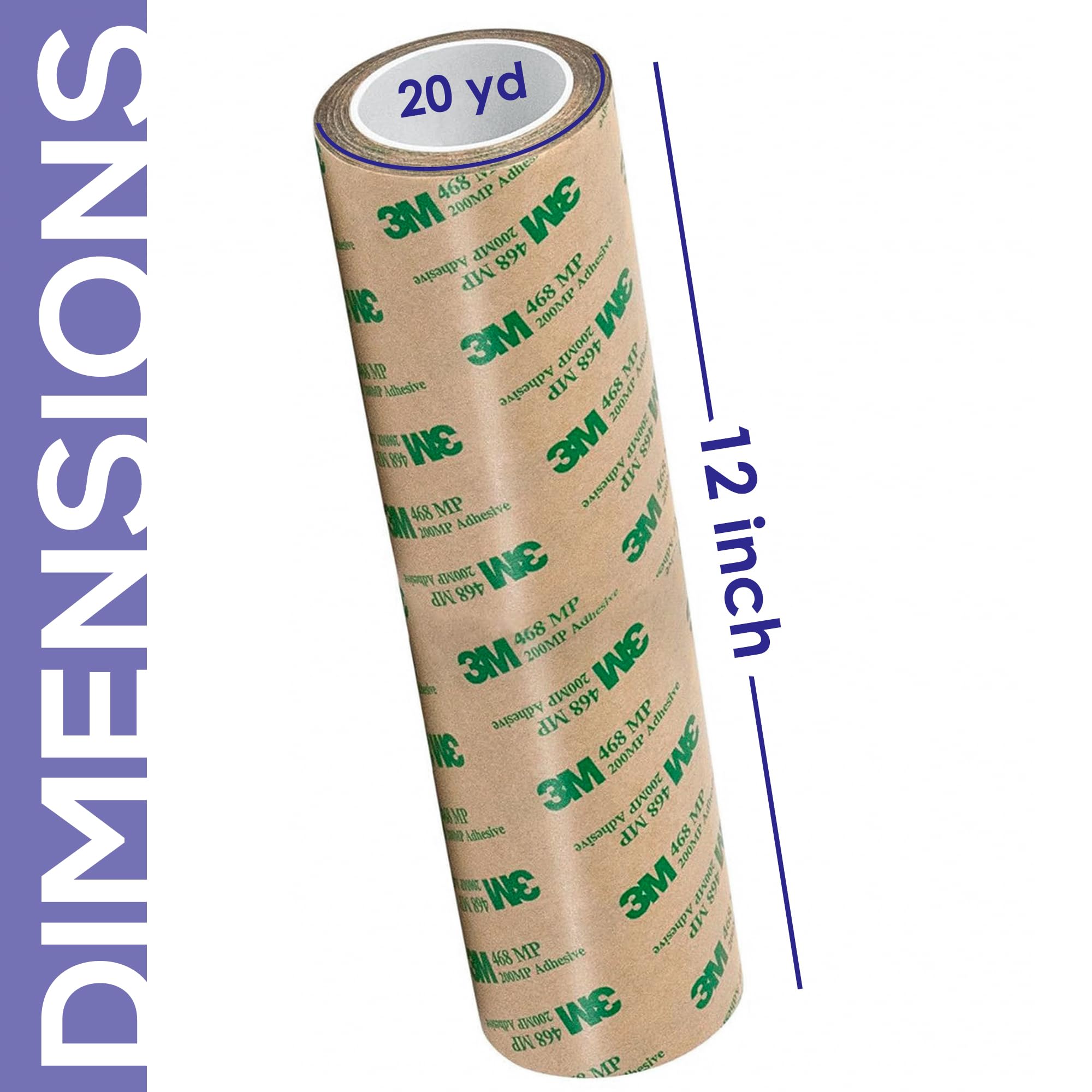 CANOPUS Double Sided Adhesive Transfer Tape - 12in x 20yd Heavy Duty 468MP for Vinyl, Signage & Craft Projects - Perfect for DIY, Decals & Permanent Bonding Applications