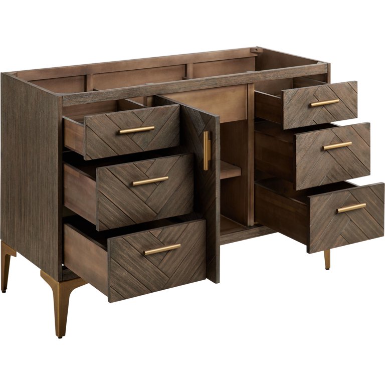 Frey 48-Inch Grey Wash Wood Vanity Base - Solid Wood Bathroom Vanity with Storage for Modern Home Decor