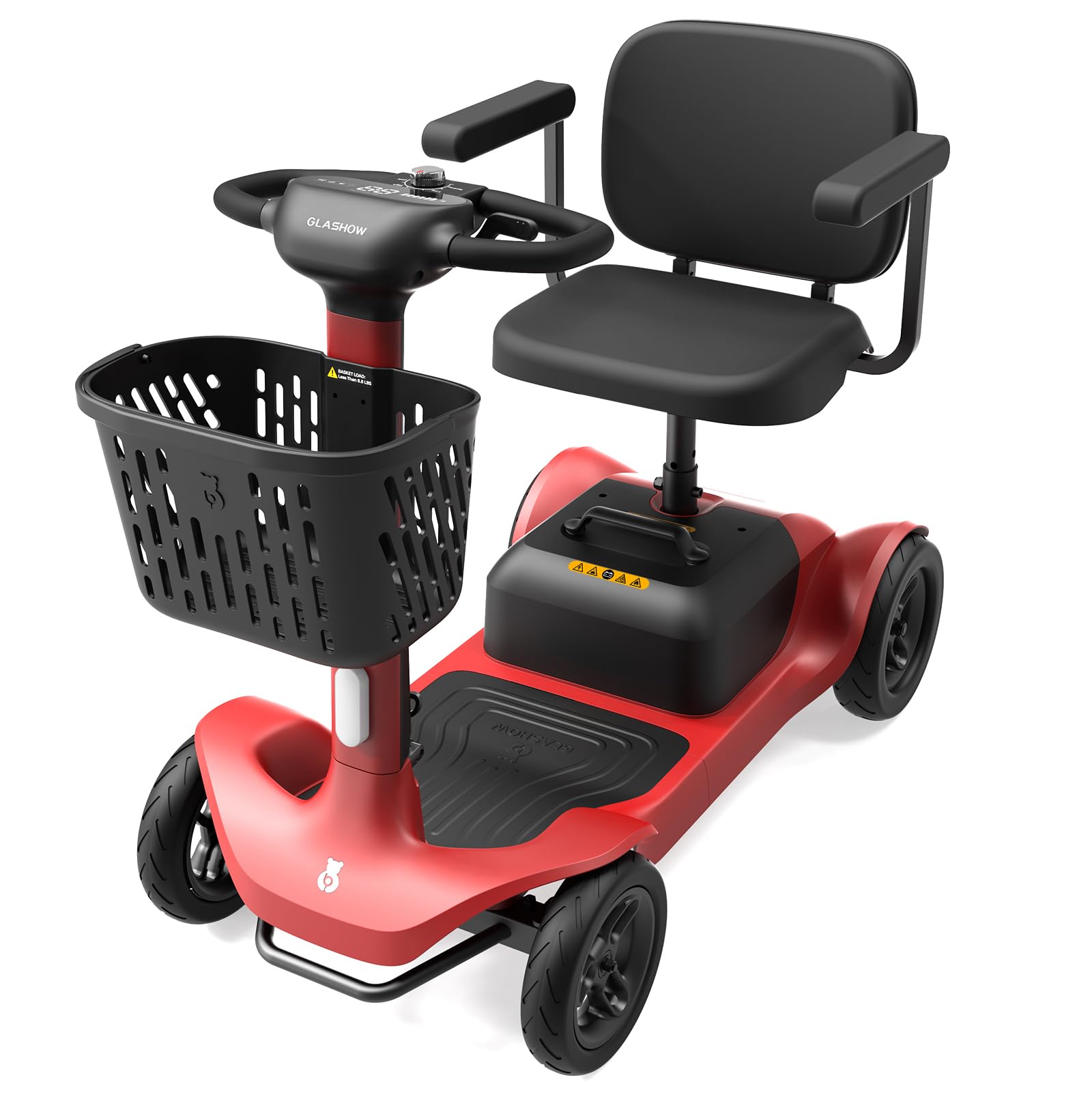 Glashow S1 4-Wheel Mobility Scooter for Adults - 25 Miles Range, 6 mph Max Speed, Smart Safety Features, Spacious Legroom, Swivel Seat, LED Headlight & Storage Basket - Perfect for Shopping, Travel & Outdoor Activities (Includes Charger)