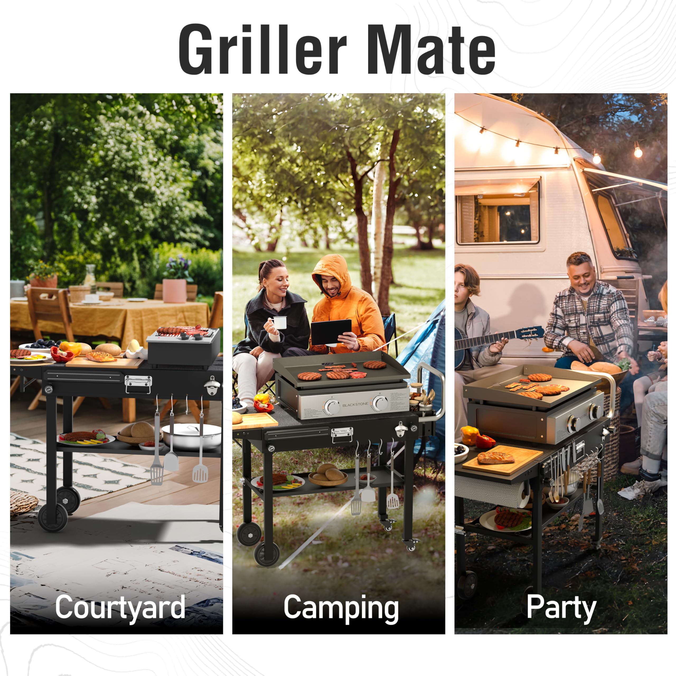 Portable Outdoor Grill Table with Wheels - Folding Grill Cart for Blackstone Griddle & Ninja Grill - Large Cooking Space with Paper Towel Holder - Perfect for Backyard BBQs, Camping & Tailgating Parties