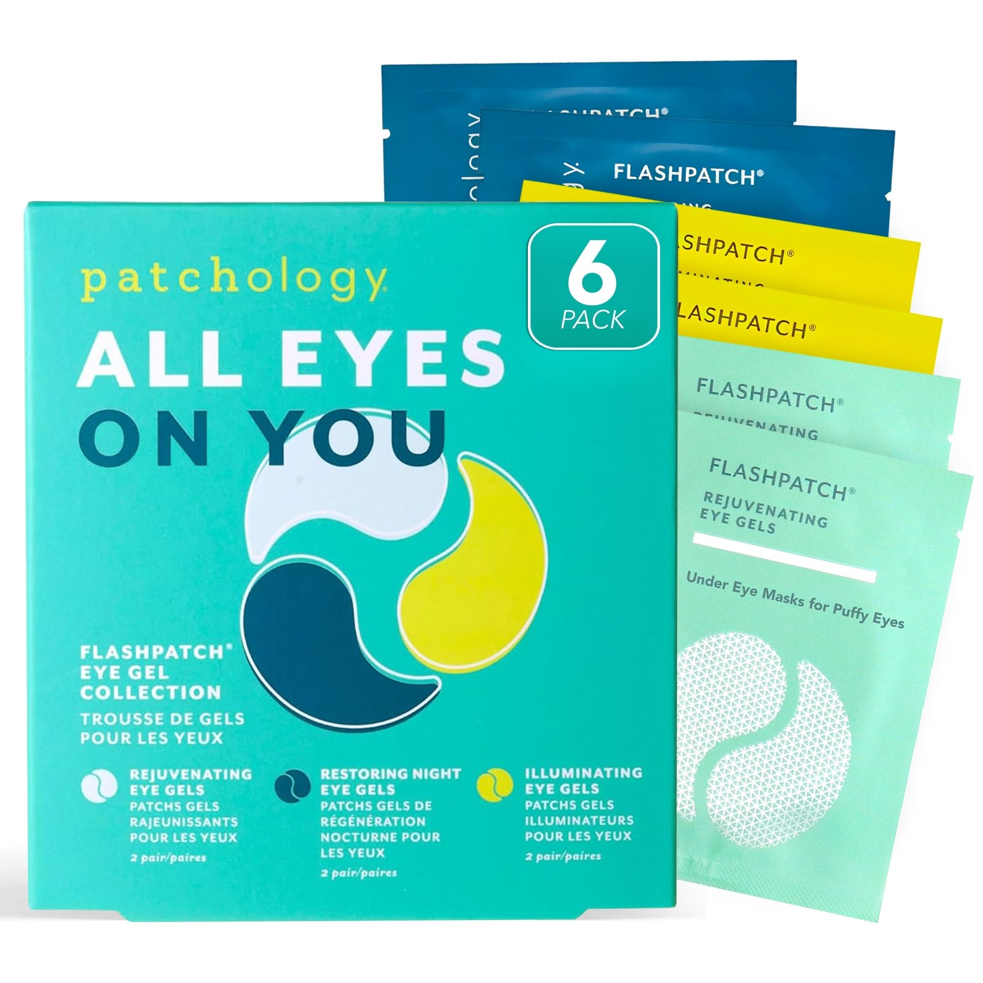 Patchology All Eyes On You Under Eye Mask - Retinol, Collagen & Green Tea Infused Eye Gels for Dark Circles, Puffiness & Wrinkles - Hydrating Under Eye Patches for Night Use, Travel & Beauty Routine - Reduce Puffy Eyes & Refresh Tired Eyes (6 Pairs) - Perfect for Skincare Routine, Spa Days & On-the-Go Self Care