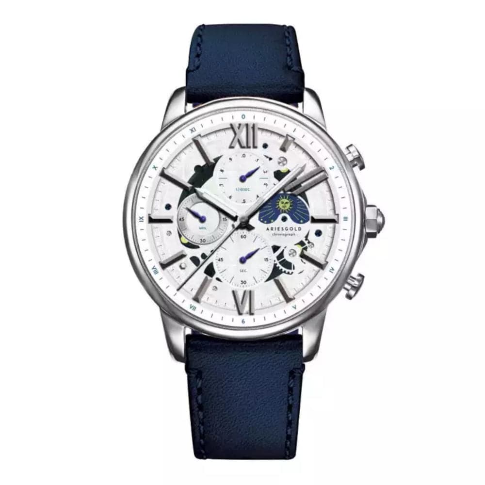 ARIES GOLD BELFAST MOON G 7013 S W Men's Genuine Leather Watch - Stylish & Durable Timepiece for Business, Casual & Formal Occasions