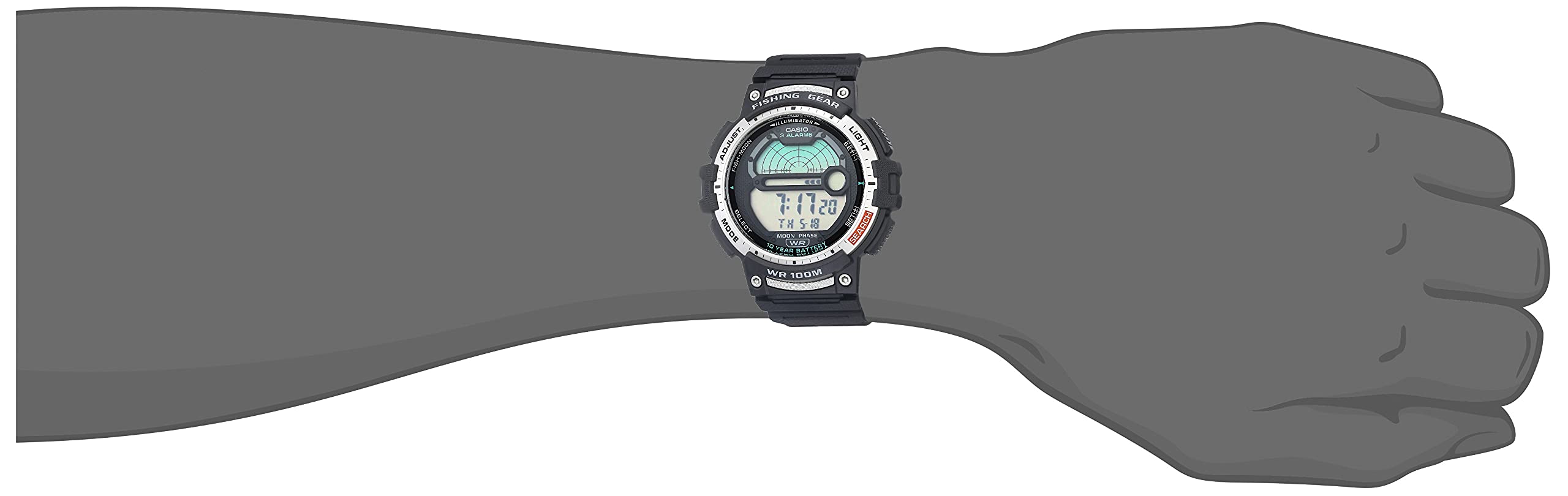 Casio Fishing Timer Quartz Watch with Resin Strap - Waterproof Sports Watch for Anglers, Outdoor Enthusiasts & Hiking Adventures