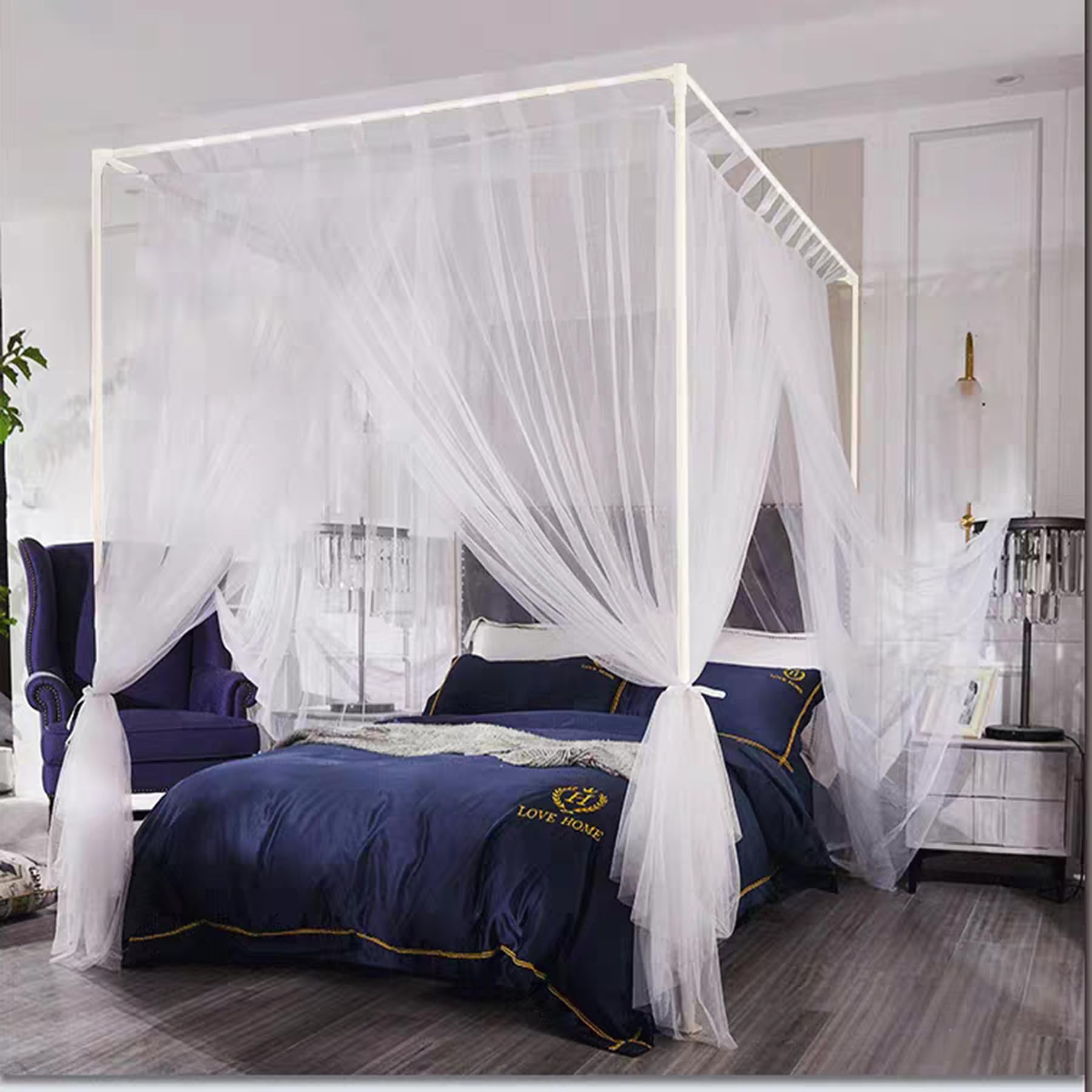 Princess Bed Canopy Netting - White Twin Size Mosquito & Glare Proof Bunk Bed Curtain with Frame & Poles - Perfect for Kids' Bedrooms, Dorm Rooms & Nursery Decor