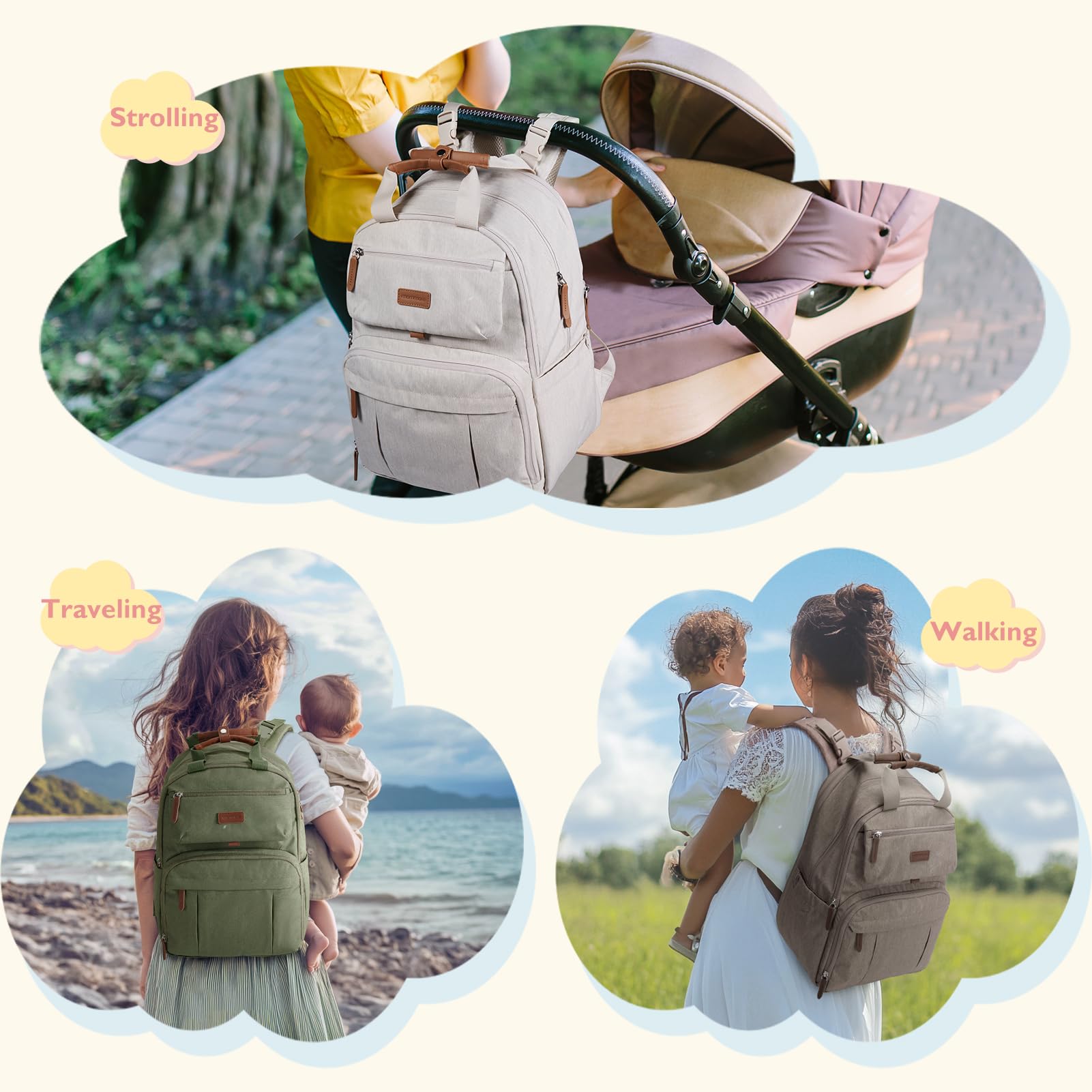Mommore Expandable Diaper Backpack for Twins & 2 Kids - Large Water-Resistant Baby Bag with Changing Pad | Perfect for Travel, Daycare & Family Outings (Mom & Dad Friendly)