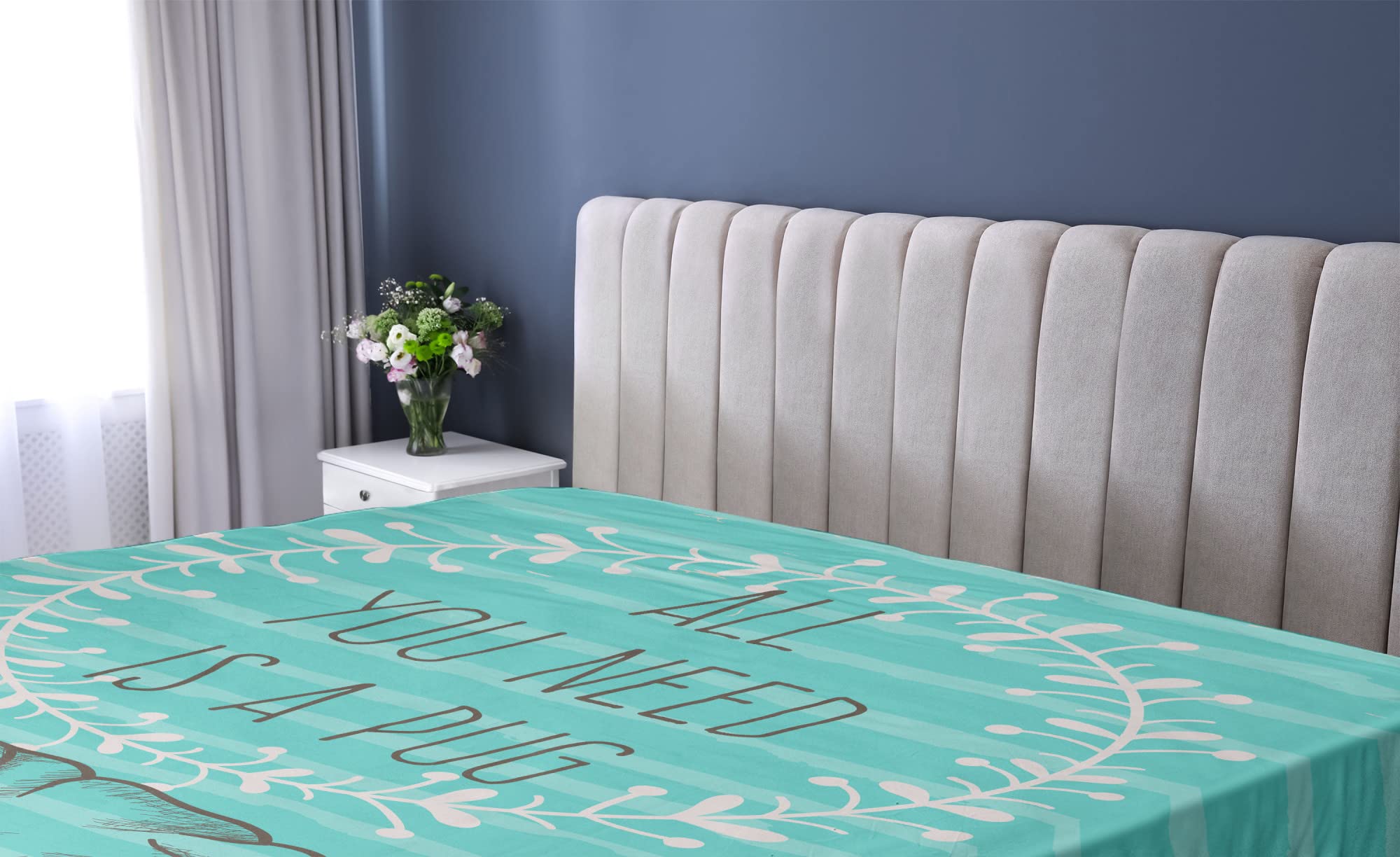 Ambesonne Pug Fitted Sheet - Twin XL, Sea Green Brown - Cozy Dog Bed Cover for Pet Lovers