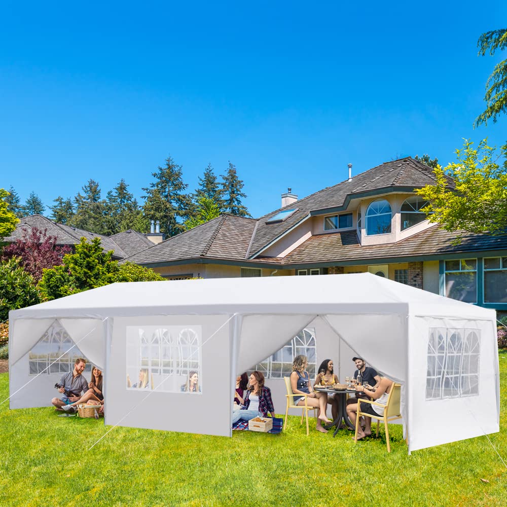 10x30 Party Tent - Large Outdoor Canopy with 8 Removable Sidewalls & Windows - Perfect for Weddings, Birthdays, Backyard Events - White Temporary Shelter for Outdoor Gatherings, Picnics, Festivals & Camping