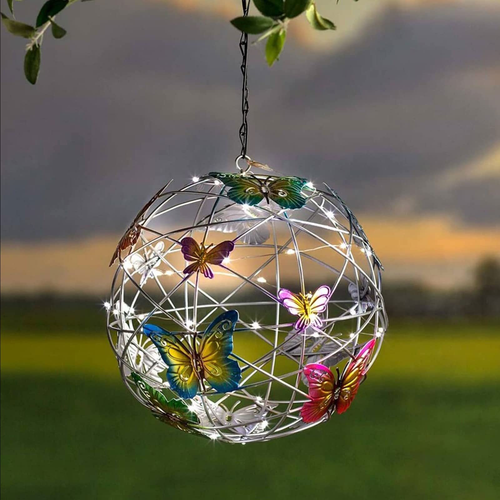 Solar Butterfly Light Outdoor - Waterproof Metal Hanging Globe with Openwork Weaving for Garden, Patio, Walkway & Lawn Decoration | Perfect for Backyard, Pathway & Landscape Lighting at Night