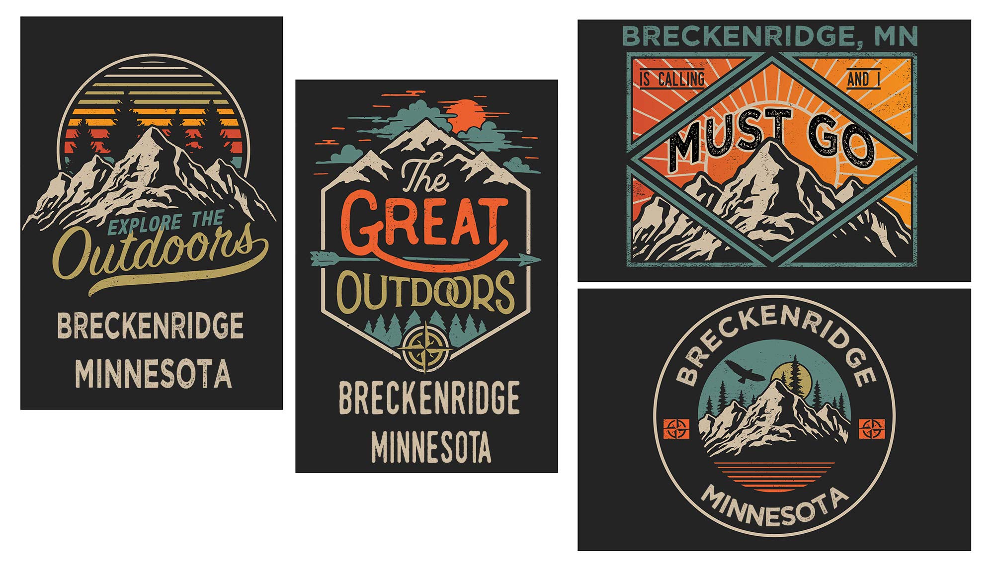 Breckenridge Minnesota Souvenir Fridge Magnets - 2x3 Inch The Great Outdoors Design (4-Pack) - Perfect for Refrigerators, Lockers & Office Decor