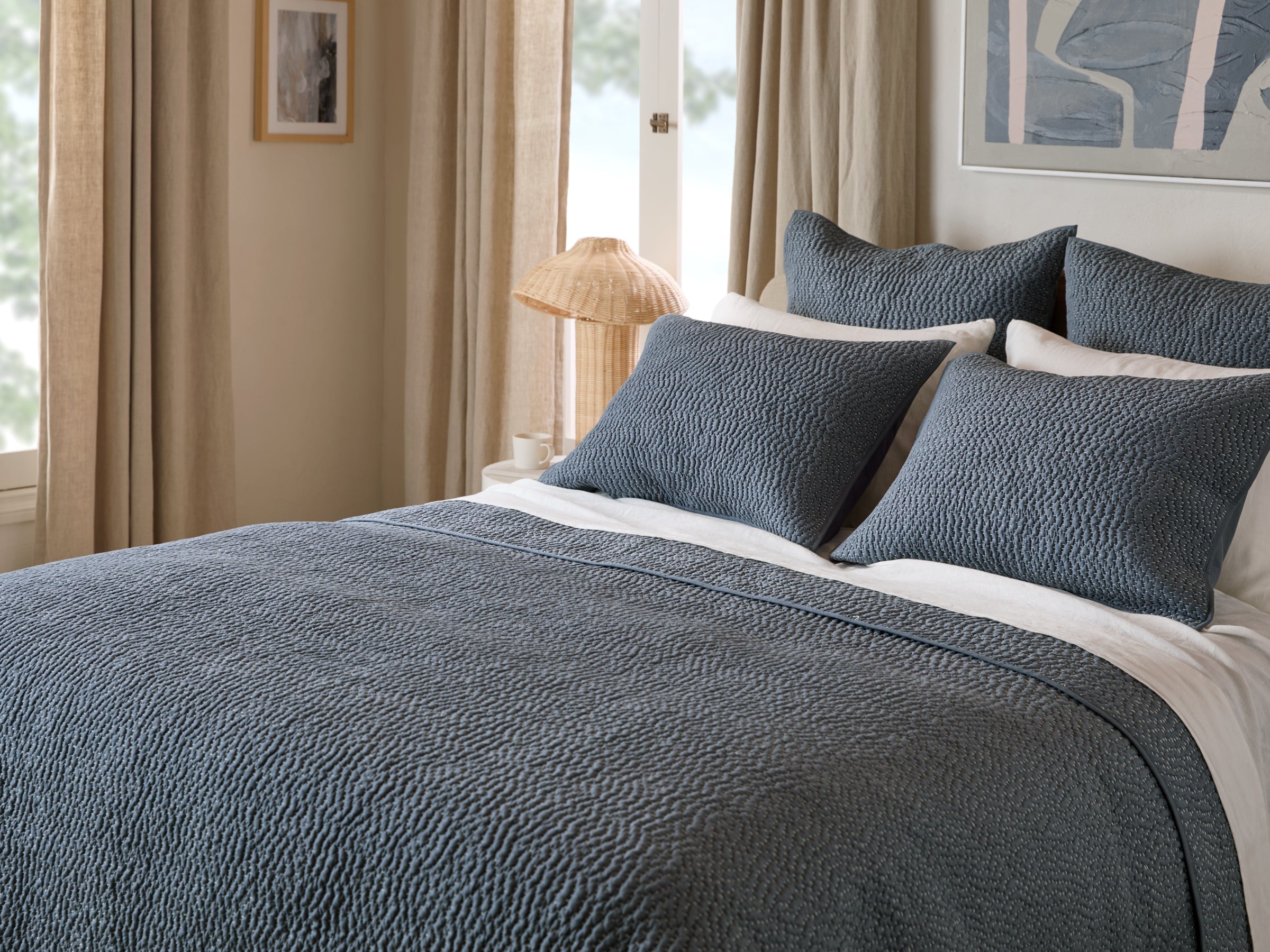 Hand Stitched Cotton Euro Sham Pillow Cover - 26x26 Inches, Soft & Breathable (Dusk Blue) - Perfect for Bedroom Decor, Guest Room, and Luxury Hotel Styling