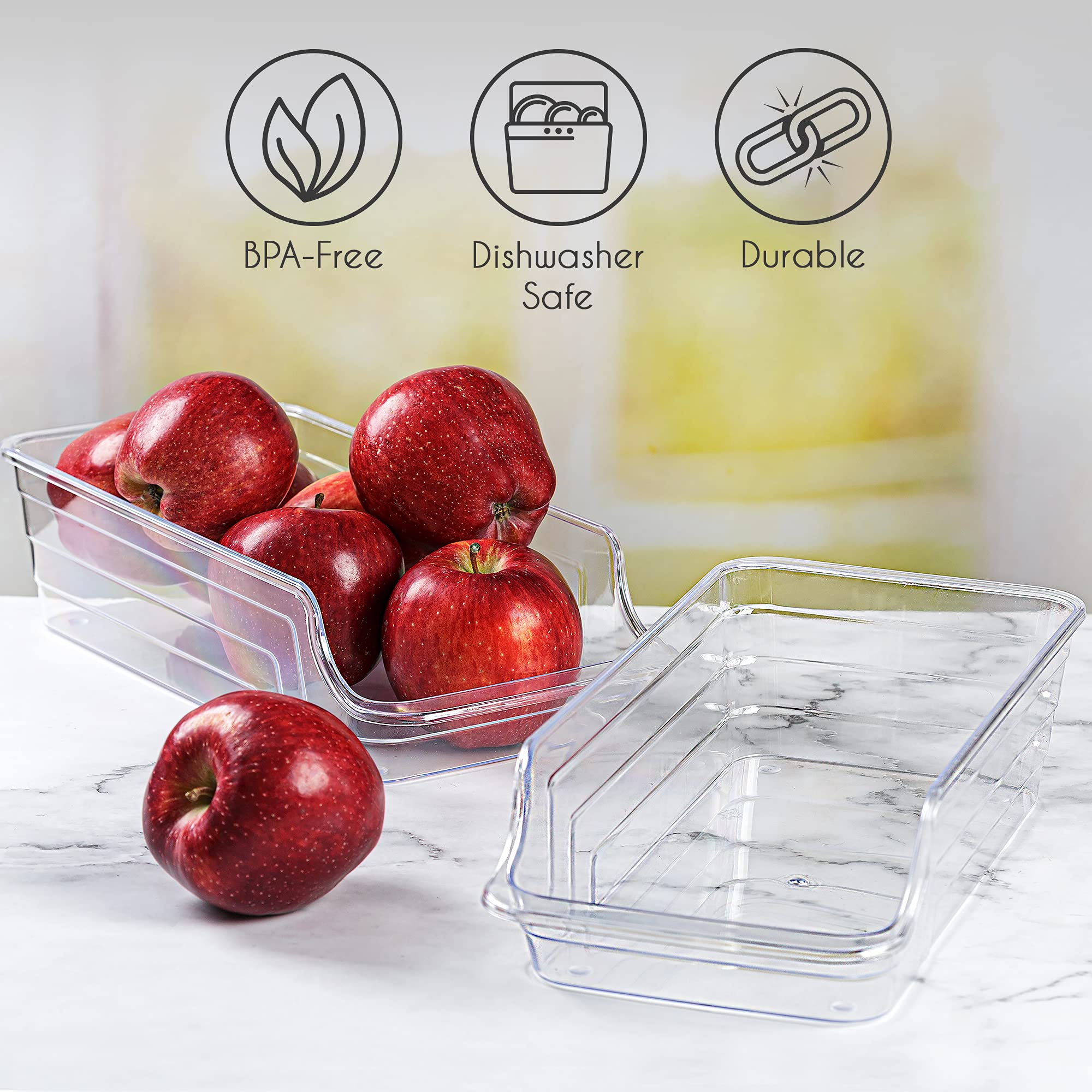Clear Stackable Fridge Organizer Bins - 2 Pcs for Food & Drinks Storage