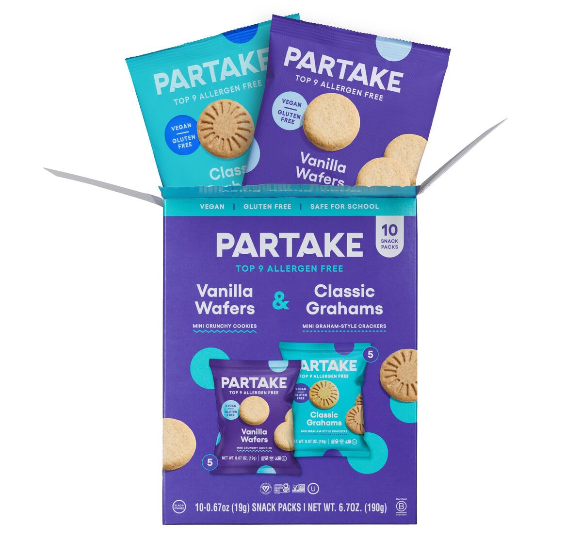 Partake Gluten Free Mini Graham Crackers & Vanilla Wafers - Vegan, Dairy Free, Allergy Friendly Snack Packs (20 Count) | Perfect for School Lunches, Road Trips & On-the-Go Healthy Snacking