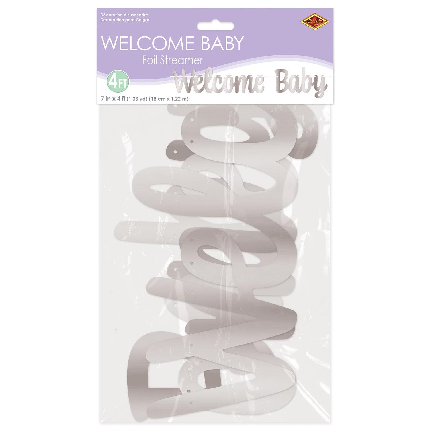 12 Pack Beistle Foil Welcome Baby Streamers - Silver Baby Shower Decorations for Gender Reveal, Newborn Celebration & Nursery Party Decor