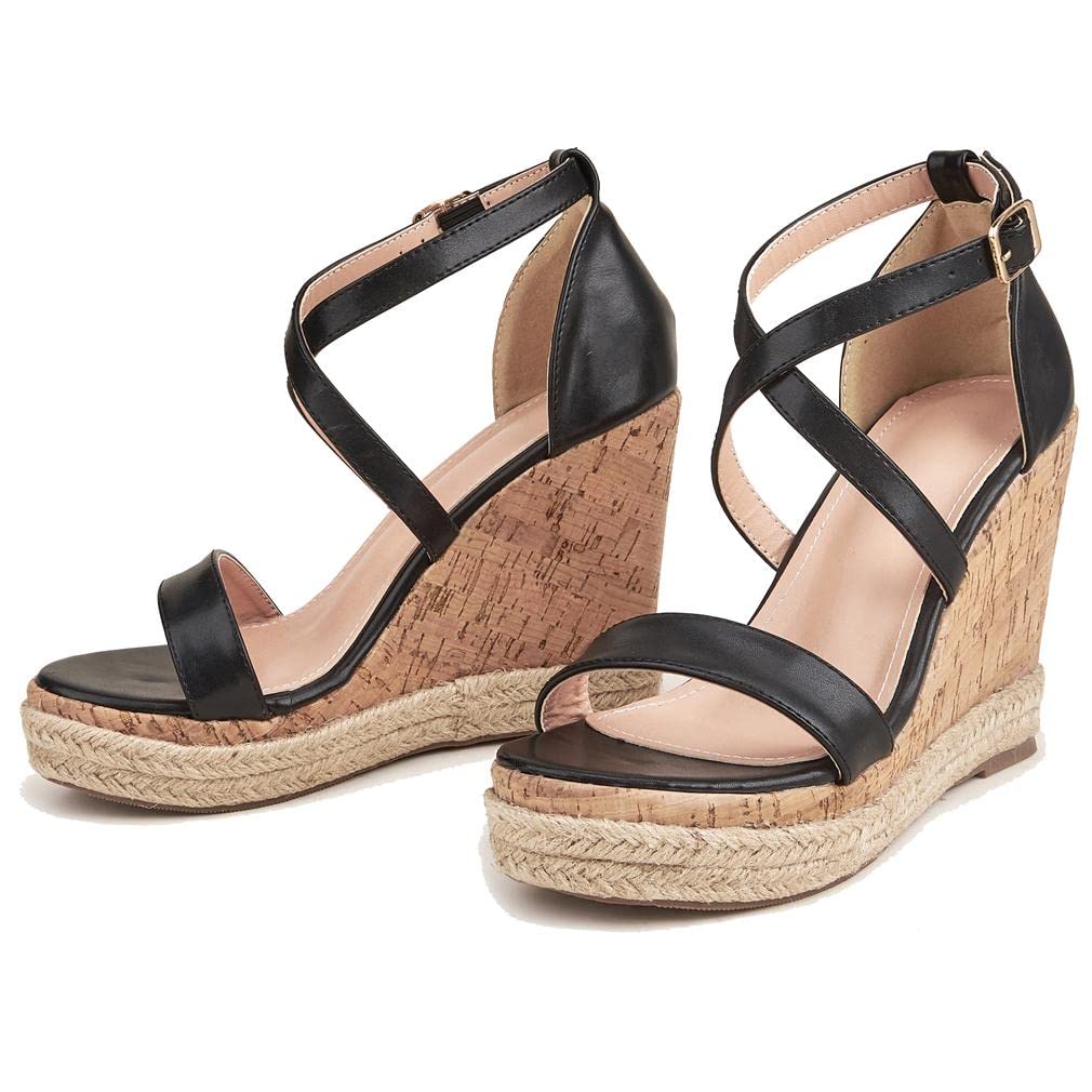 SO SIMPOK Women's Espadrilles Wedge Sandals - Ankle Strap Open Toe High Heels with Cork Platform - Perfect for Summer Weddings, Beach Vacations & Date Nights