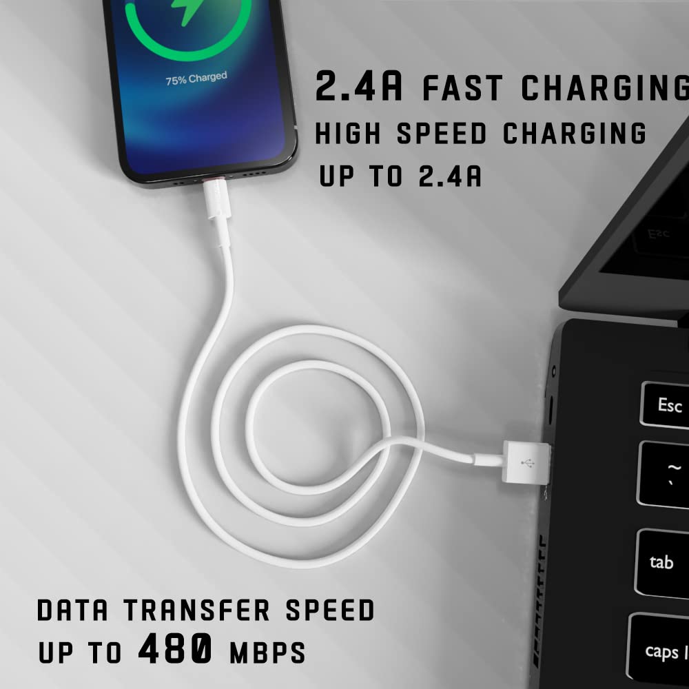 Premium 6ft Fast Charging USB Cable for iPhone 6/7/8/X/11/12/13 Pro Max & iPad - High Speed Sync & Power Delivery - Durable Nylon Braided Cord for Home, Office & Travel (White)
