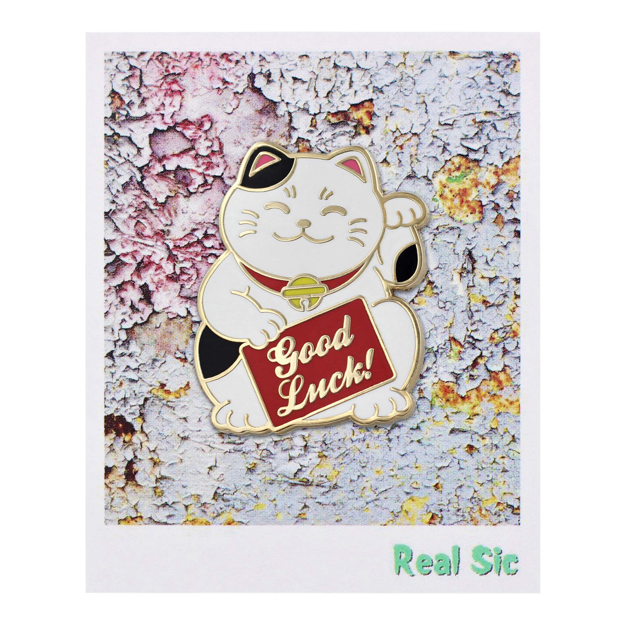 REAL SIC Lucky Cat Enamel Pin - Waving Maneki Neko Lapel Pin for Good Luck - Cute Kawaii Japanese Lucky Charm Gift for Women & Men - Perfect for Jackets, Hats, Backpacks & Office Wear - Bring Fortune to Work, School & Daily Life