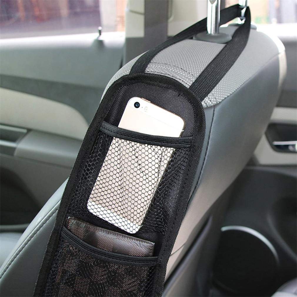 **Car Seat Organizer with Multiple Pockets - Hanging Storage Bag for Cars & Trucks - Mesh Drink Holder & Phone Holder - Perfect for Road Trips & Daily Commutes (Black)**