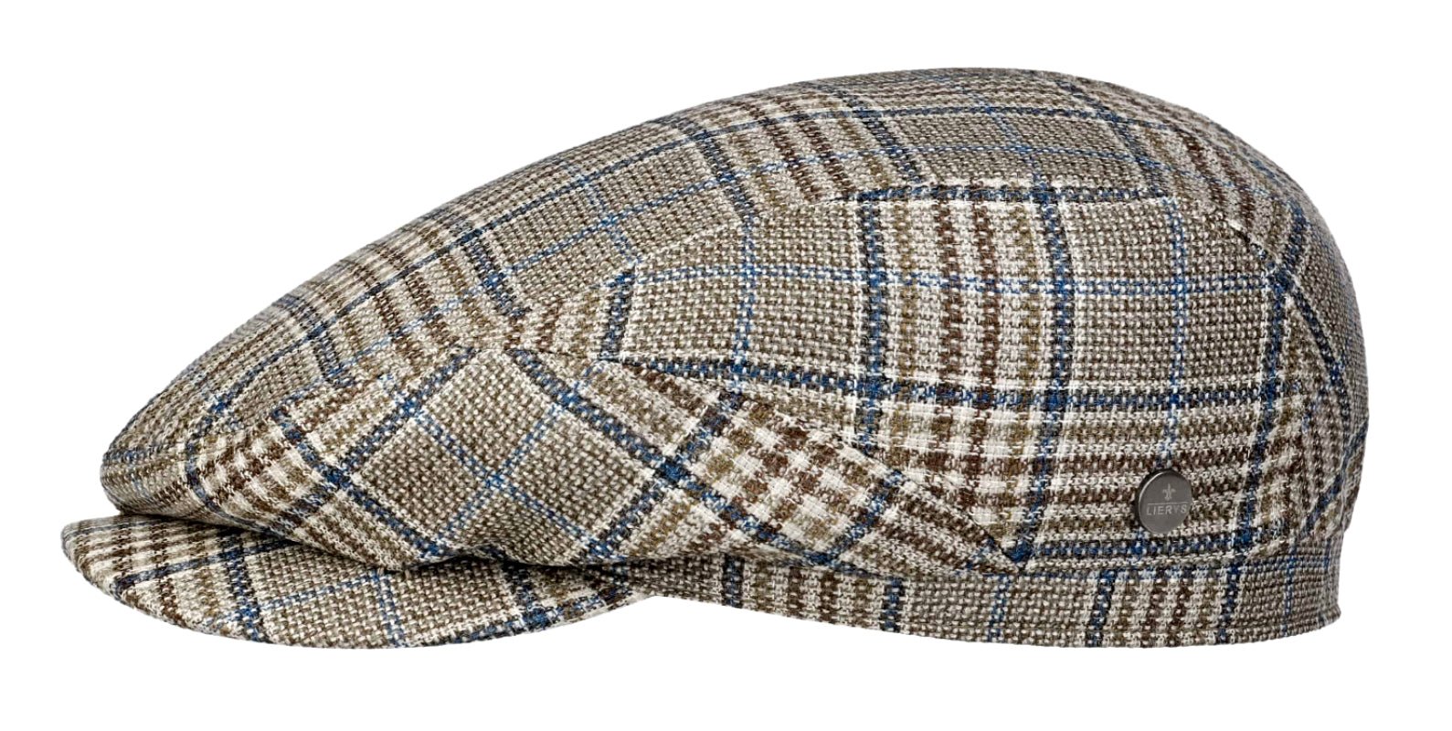 Lierys Wool Silk Linen Glen Check Drivers Style Flat Cap in Taupe - Classic Vintage Hat for Men, Casual Outdoor Wear, Driving, Golf & Fashion Accessories