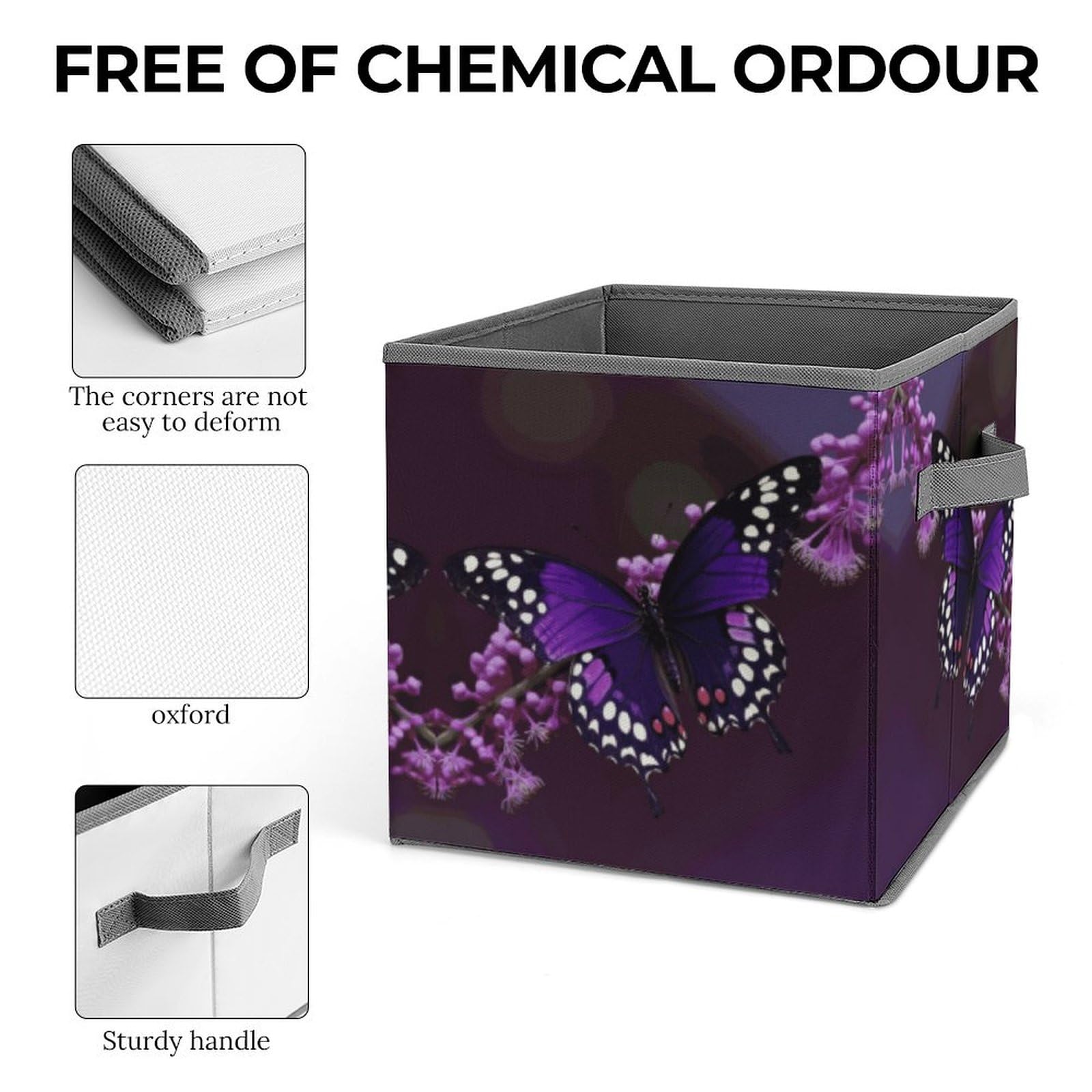 Foldable Purple Plum Butterfly Storage Cubes with Handles - Organize Clothes, Toys & More for Cabinet, Shelf & Closet - Perfect for Bedroom, Nursery & Dorm Organization