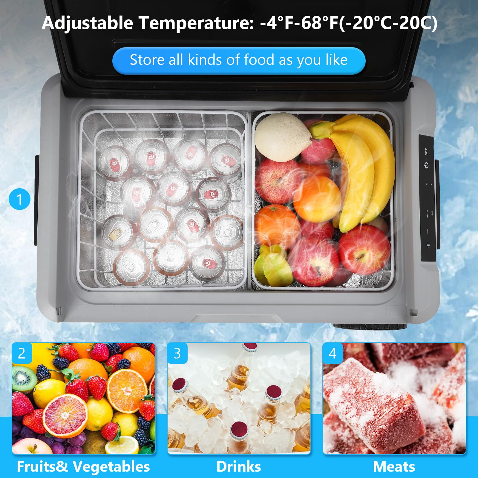 GARVEE 37Qt (35L) Dual Zone Car Refrigerator - 12V/24V Portable Freezer for Road Trips, Camping & Home Use | 4°F to 68°F Temperature Range | Ideal for Cars, Trucks & Outdoor Adventures