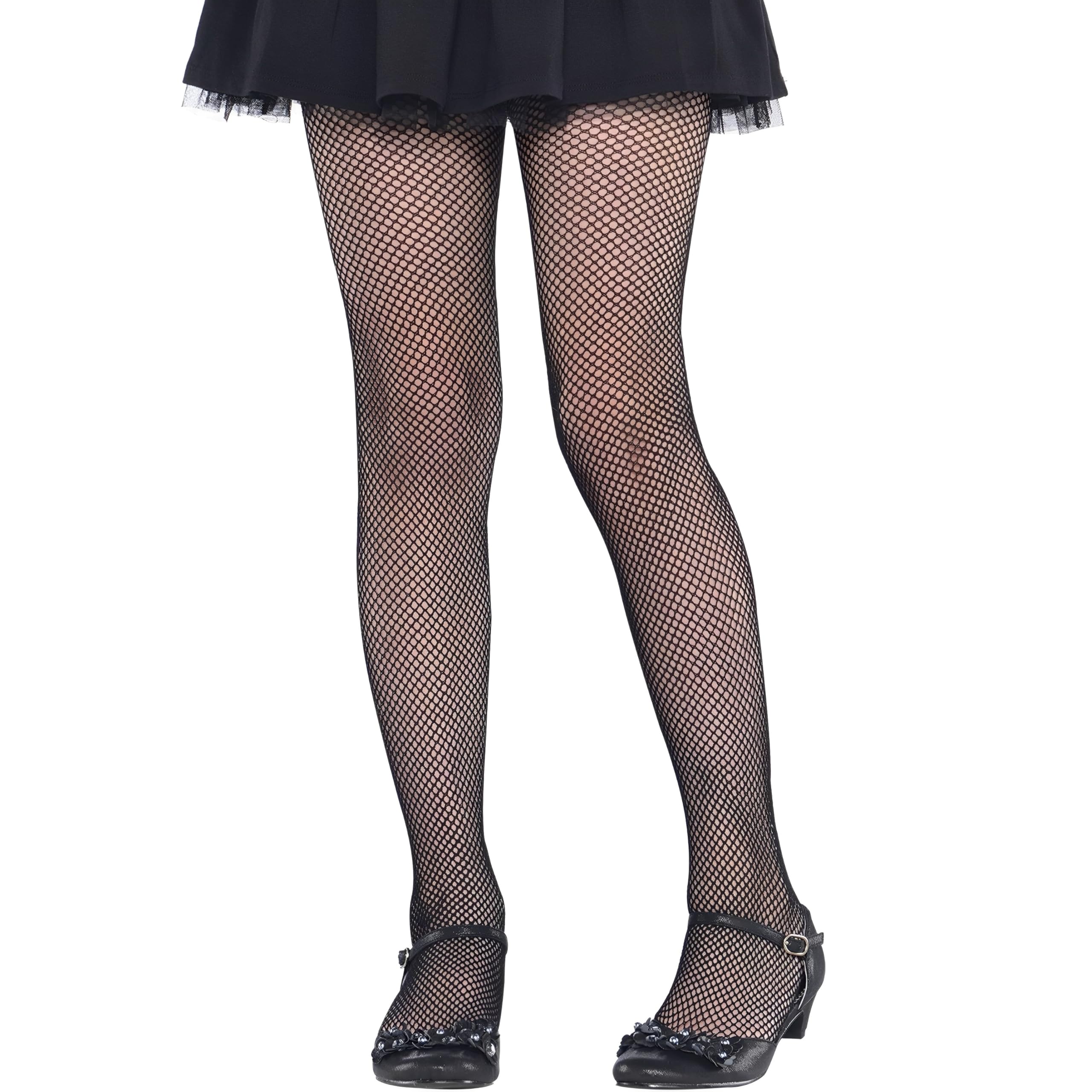 Black Fishnet Tights - Stretchy Comfort for Teens (S/M) - Party & Costume Essential