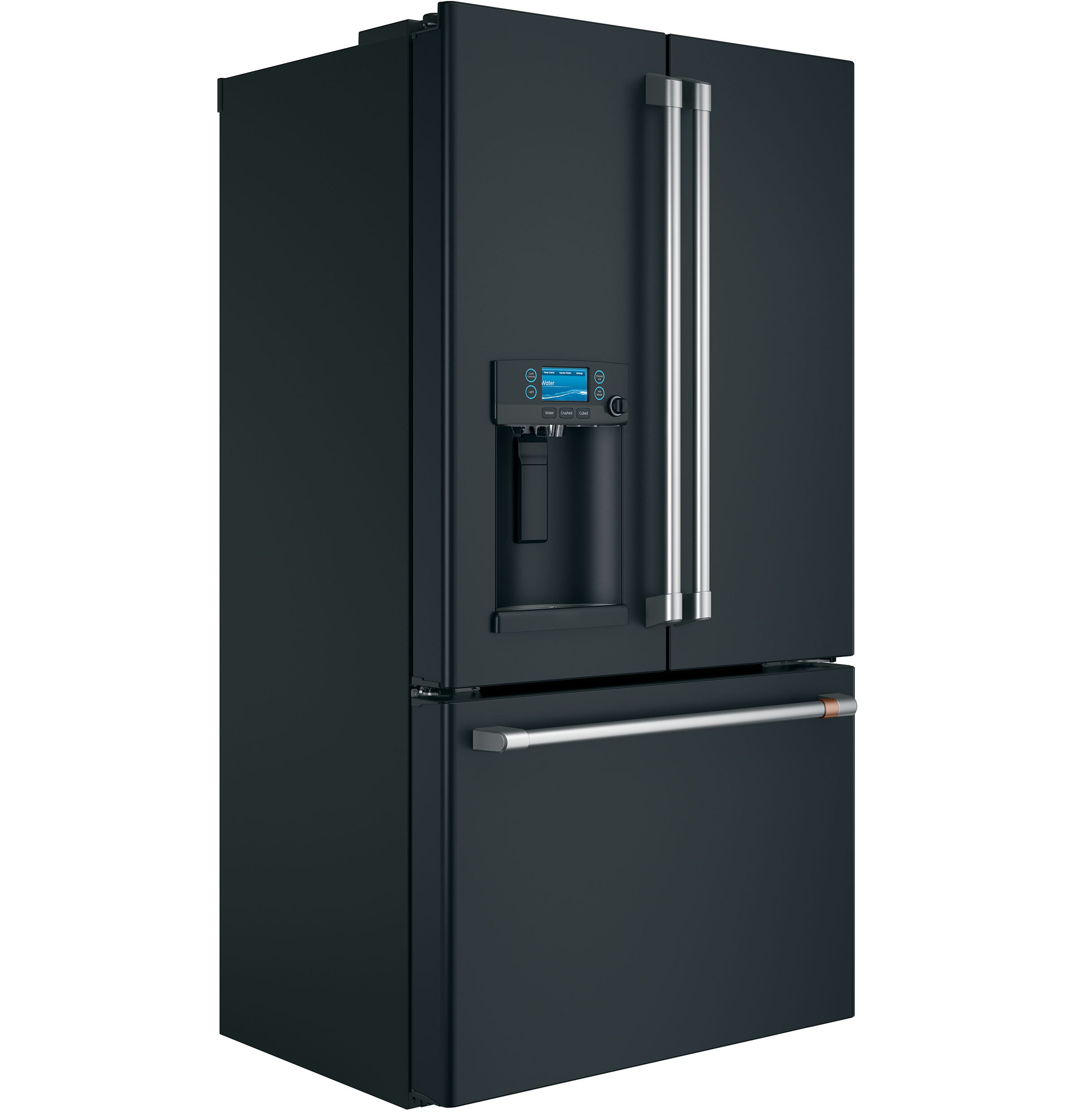 Matte Black 36-Inch Counter Depth French Door Refrigerator with Hot Water Dispenser - 22.2 Cu. Ft. Capacity (Model CYE22TP3MD1) - Perfect for Modern Kitchens, Open Floor Plans & Entertaining Guests