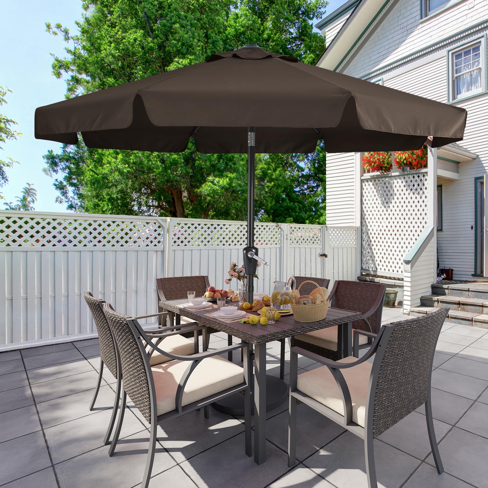 MASTERCANOPY 10ft Brown Patio Umbrella with 8 Ribs - Heavy Duty Outdoor Market Umbrella for Restaurants, Cafes & Backyard Dining - Sun Protection & Weather Resistant