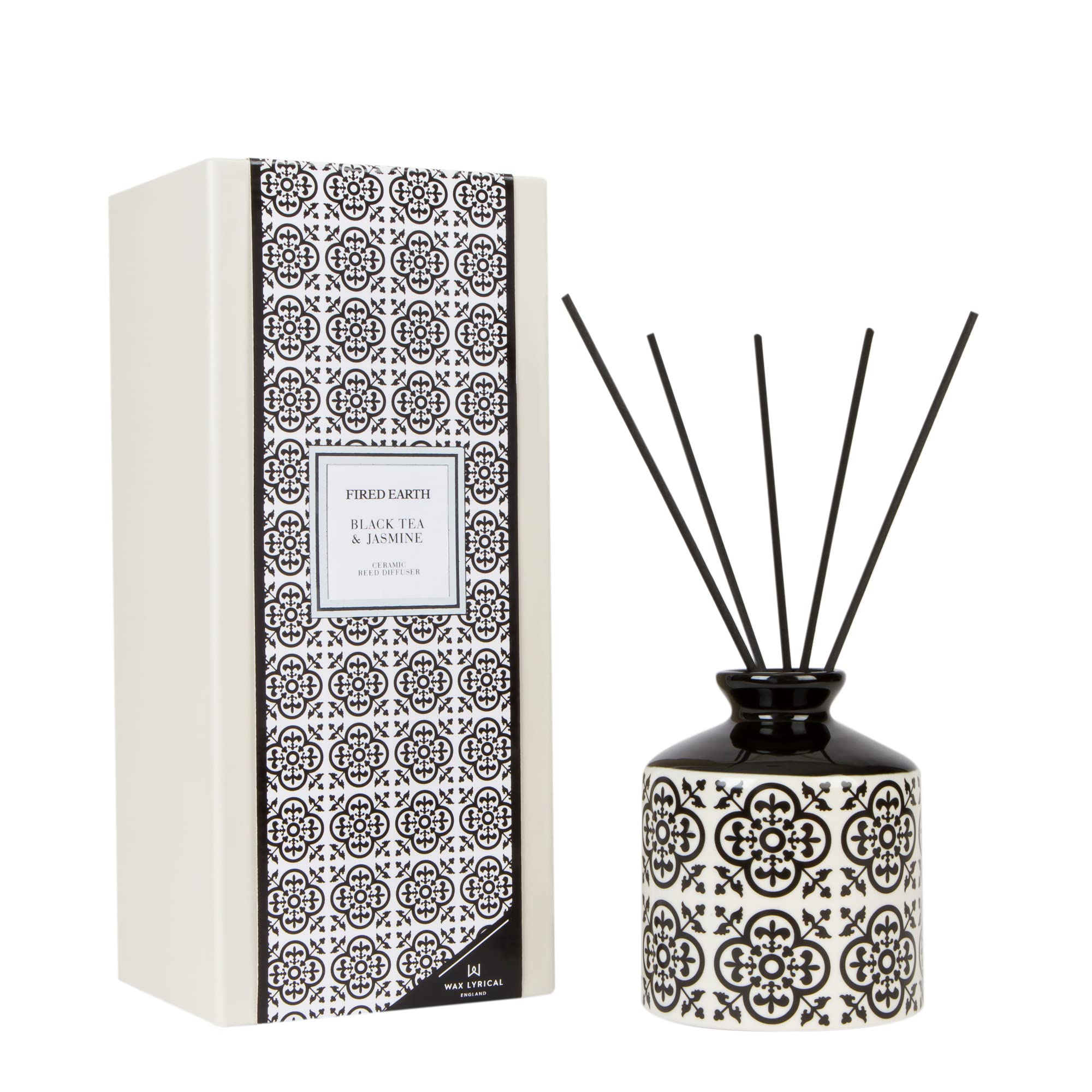 WAX LYRICAL Fired Earth Ceramic Black Tea & Jasmine Reed Diffuser Gift Set - Home Fragrance, Aromatherapy, Relaxation for Bedroom, Bathroom & Living Room