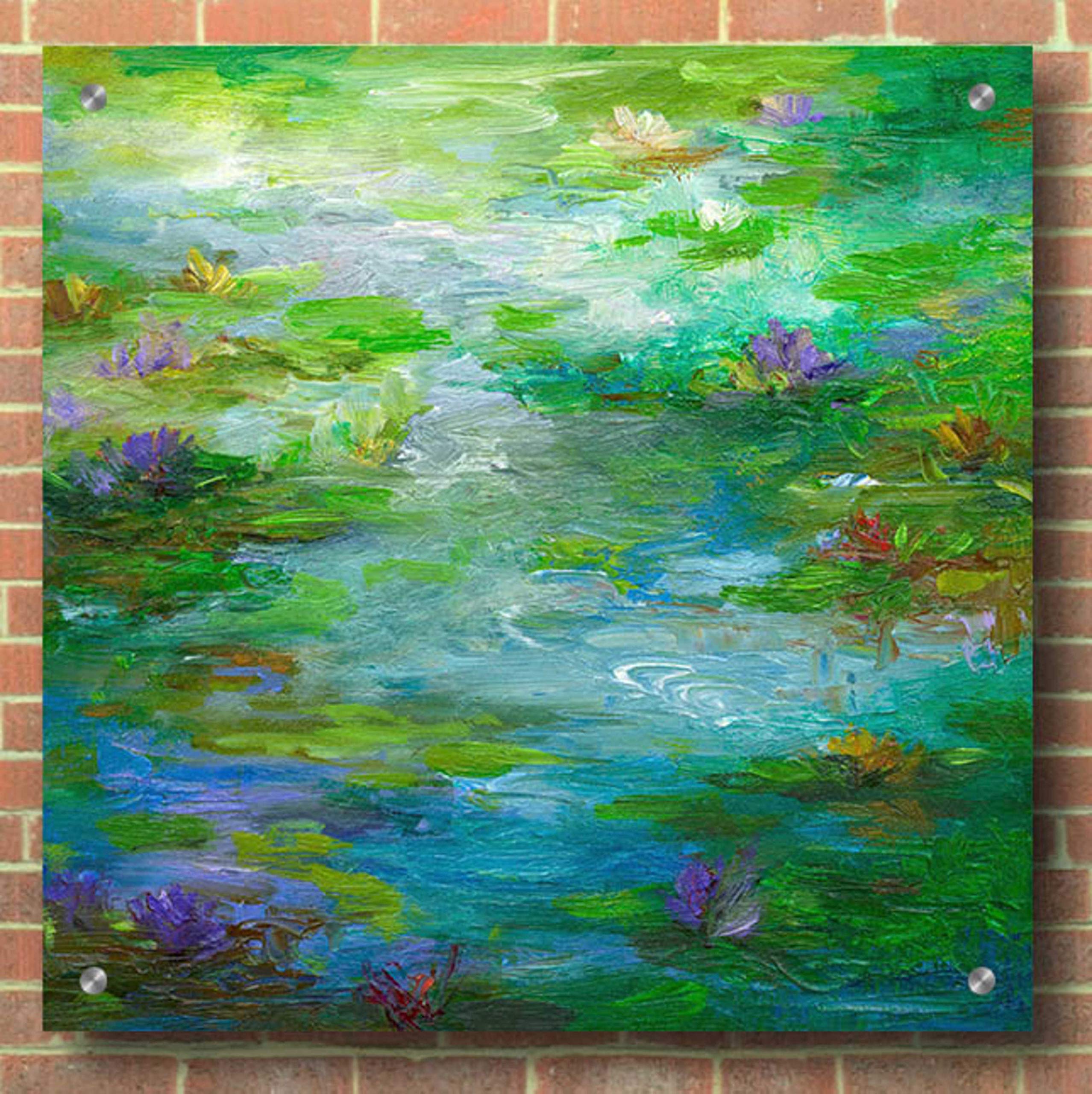 Water Lily Pond #1 by Sheila Finch - 36x36 Inch Acrylic Glass Wall Art Painting, Modern Home Decor for Living Room, Bedroom & Office | Vibrant Floral Canvas Artwork