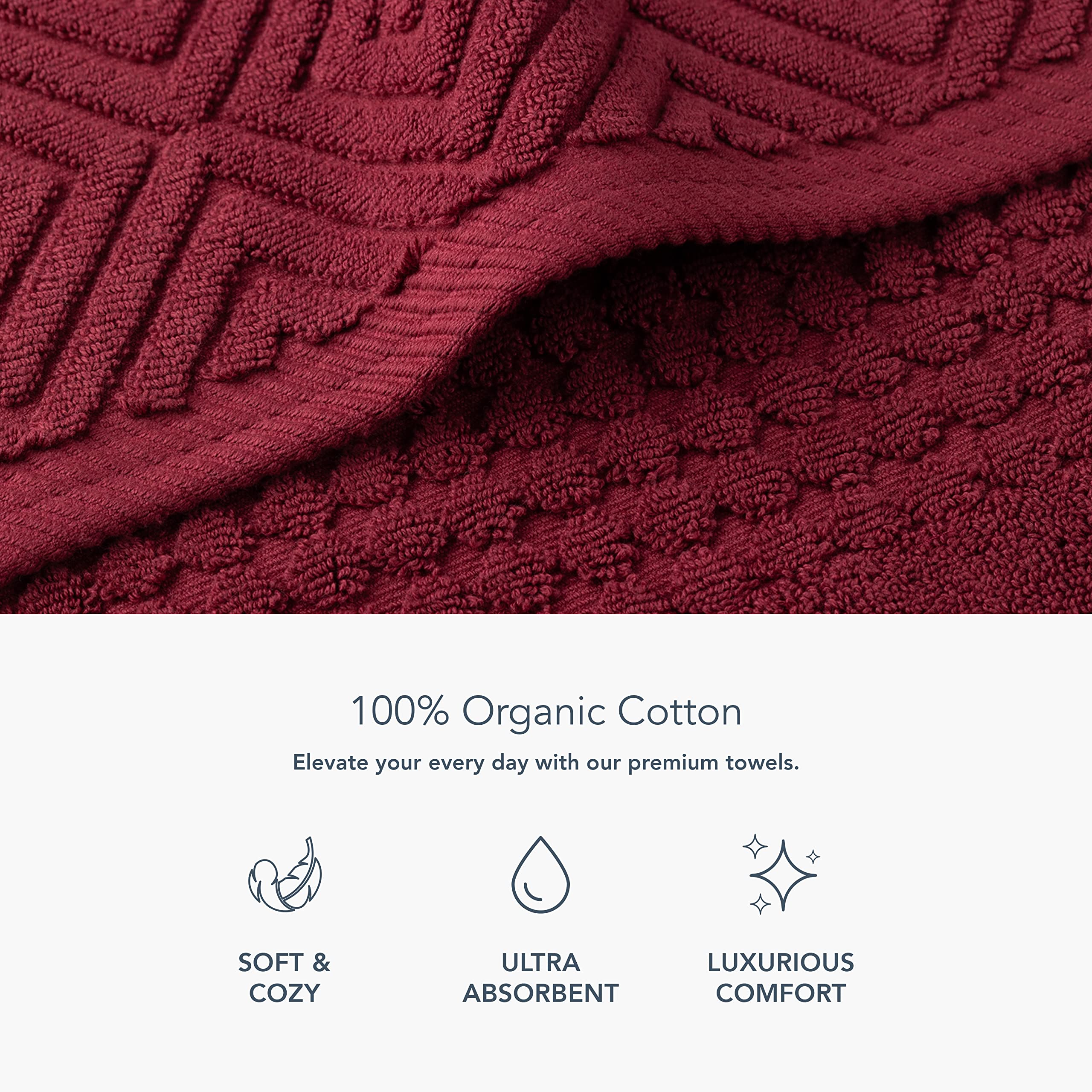 Texere 100% Organic Cotton 700 GSM Luxury Bath Towel Set - Ultra Soft Hotel & Spa Quality Towels, 2 Large Bath Towels, 2 Hand Towels, 2 Washcloths (6-Piece Set, Diamond/Merlot) - Perfect for Bathrooms, Spas, Hotels & Luxury Home Decor