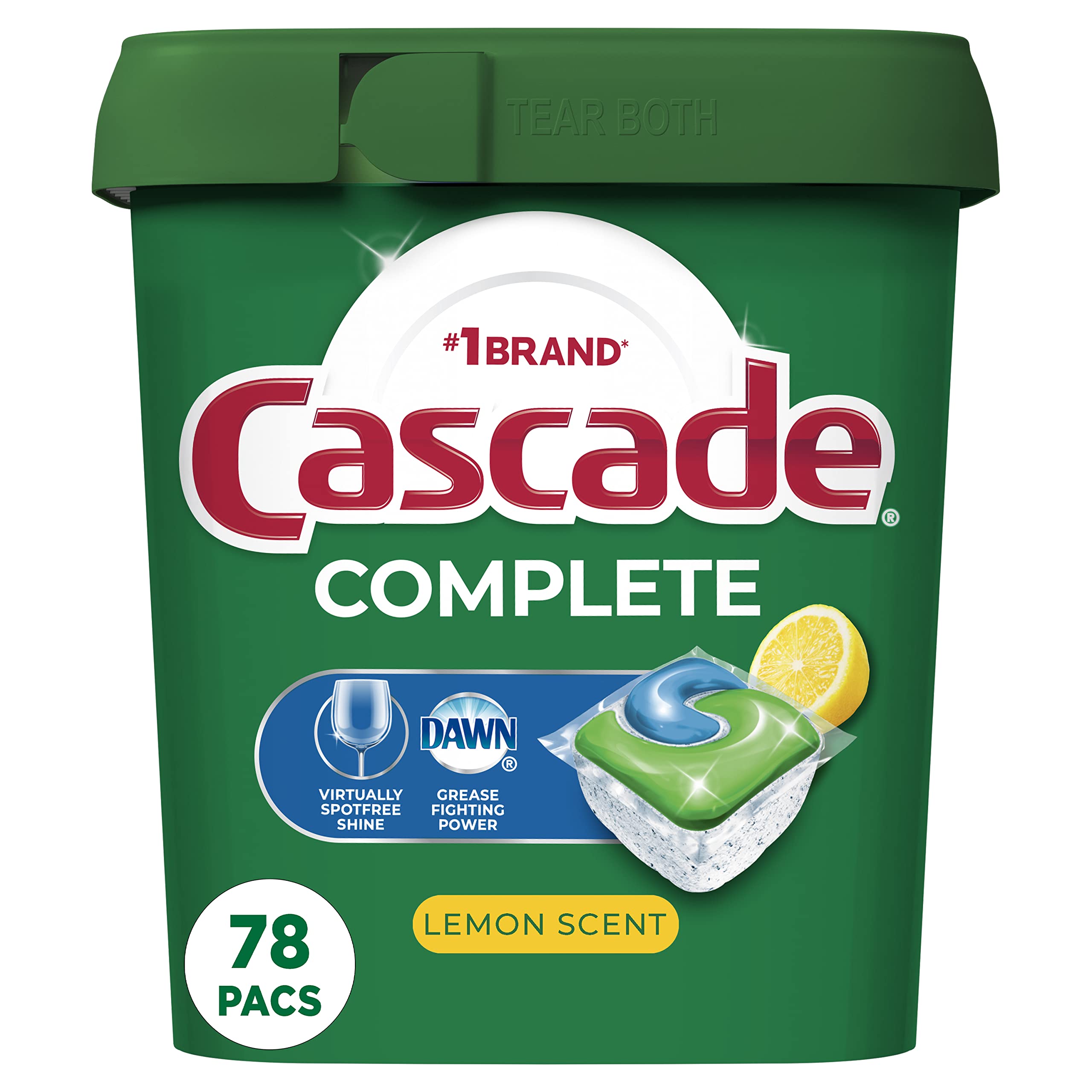 Cascade Complete Dishwasher Pods - Lemon Scent ActionPacs (78 Count) | Powerful Dishwashing Tablets for Sparkling Clean Dishes | Perfect for Daily Use & Large Families