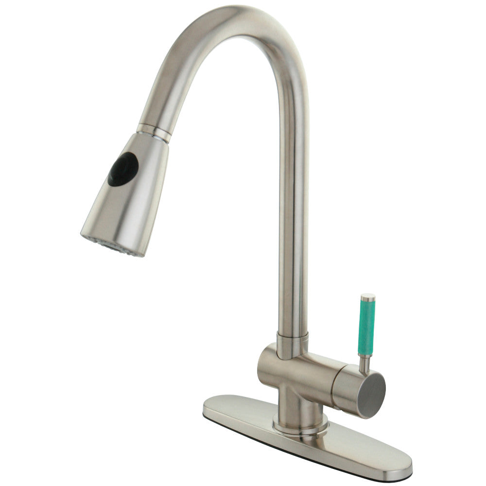 Gourmetier Green Eden Pull Down Kitchen Faucet - High Arc Modern Design, Lead-Free Brass Construction, 360° Swivel Spout for Easy Cleaning - Perfect for Farmhouse, RV, and Commercial Kitchens
